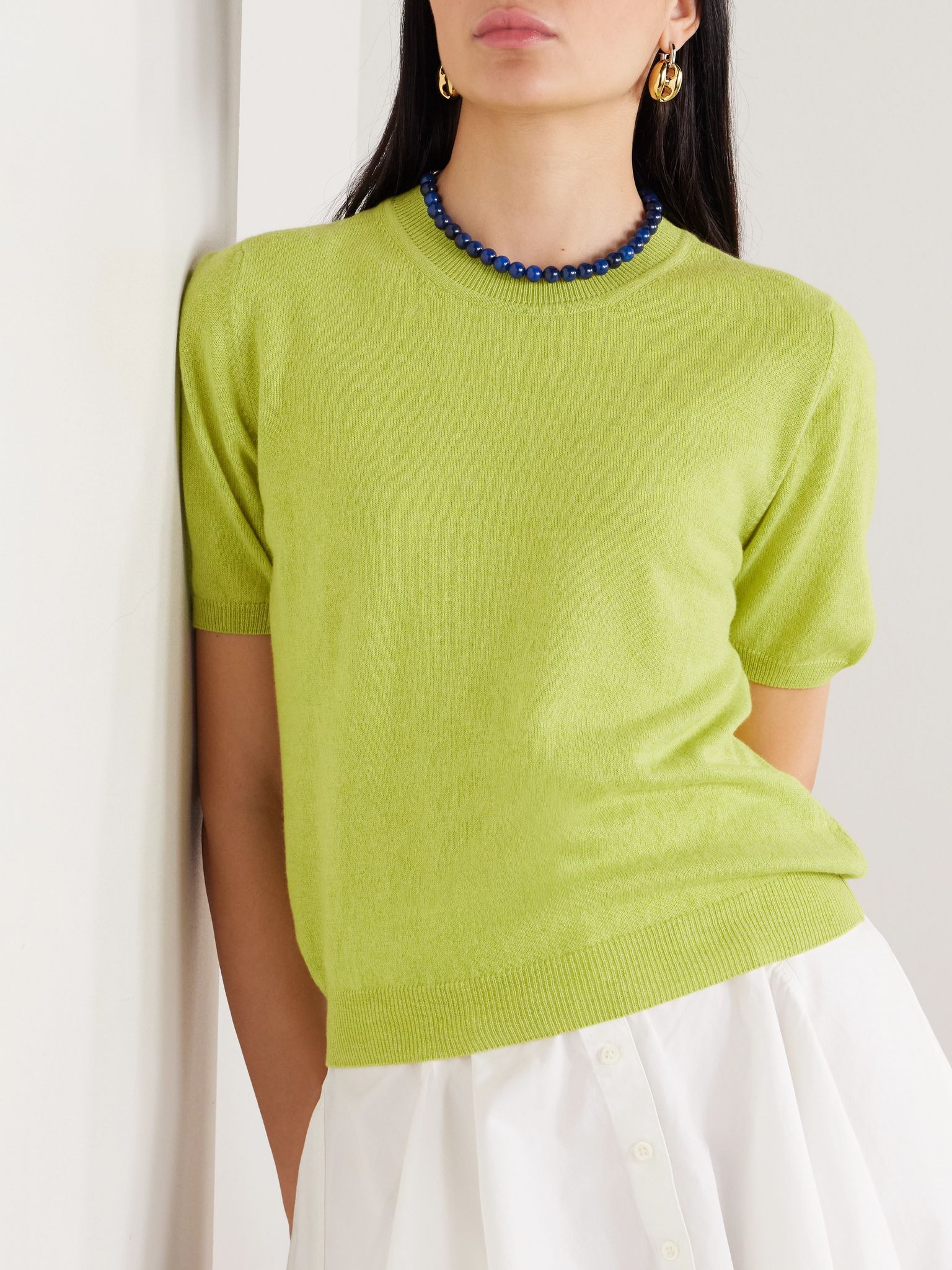 Emer cropped cashmere and cotton-blend T-shirt Lime green - 3