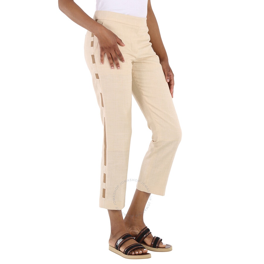 Burberry Addison Wool Silk Linen Stripe Detail Tailored Trousers - 4