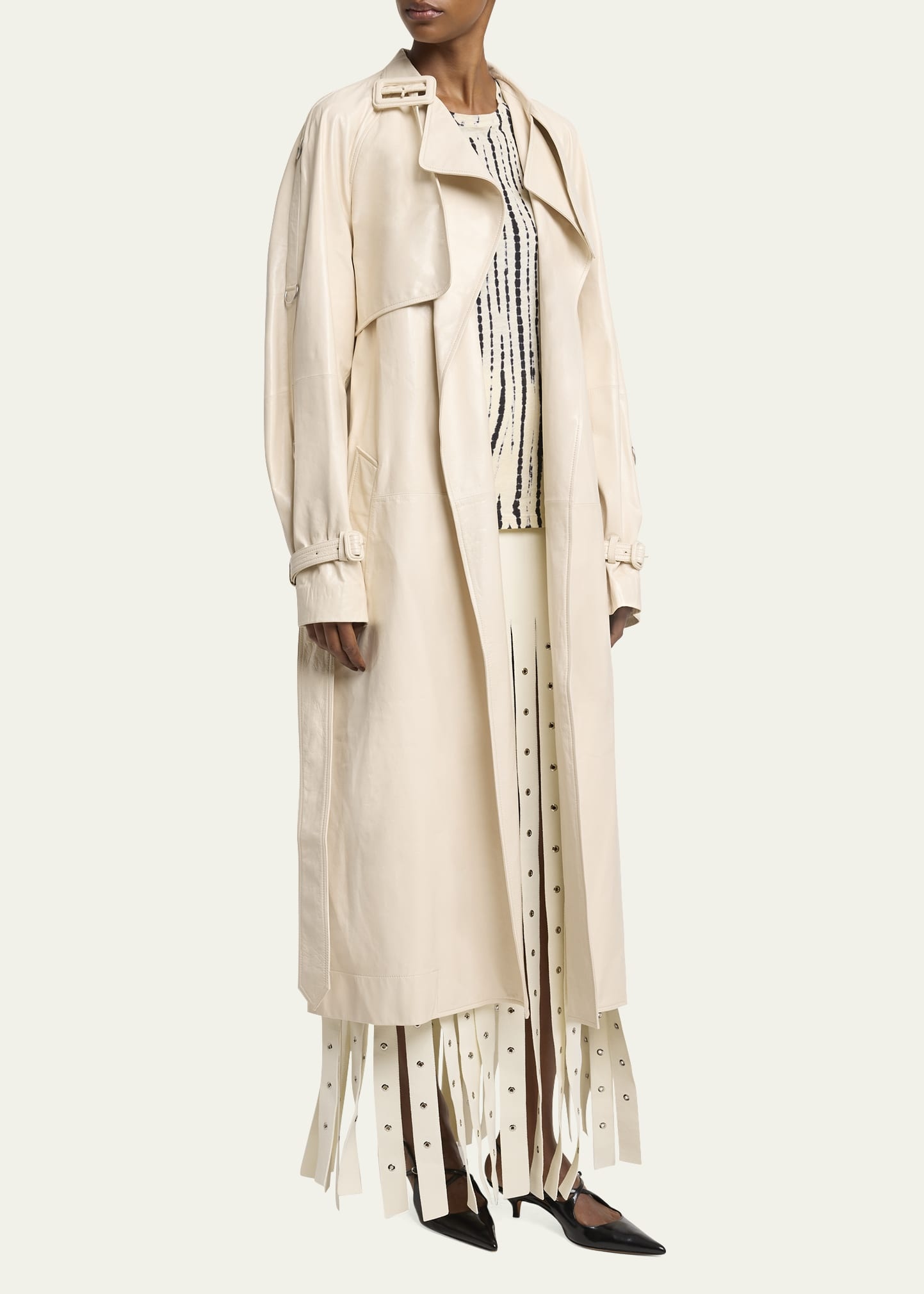 Sabina Lacquered Leather Wrap Trench Coat - 4