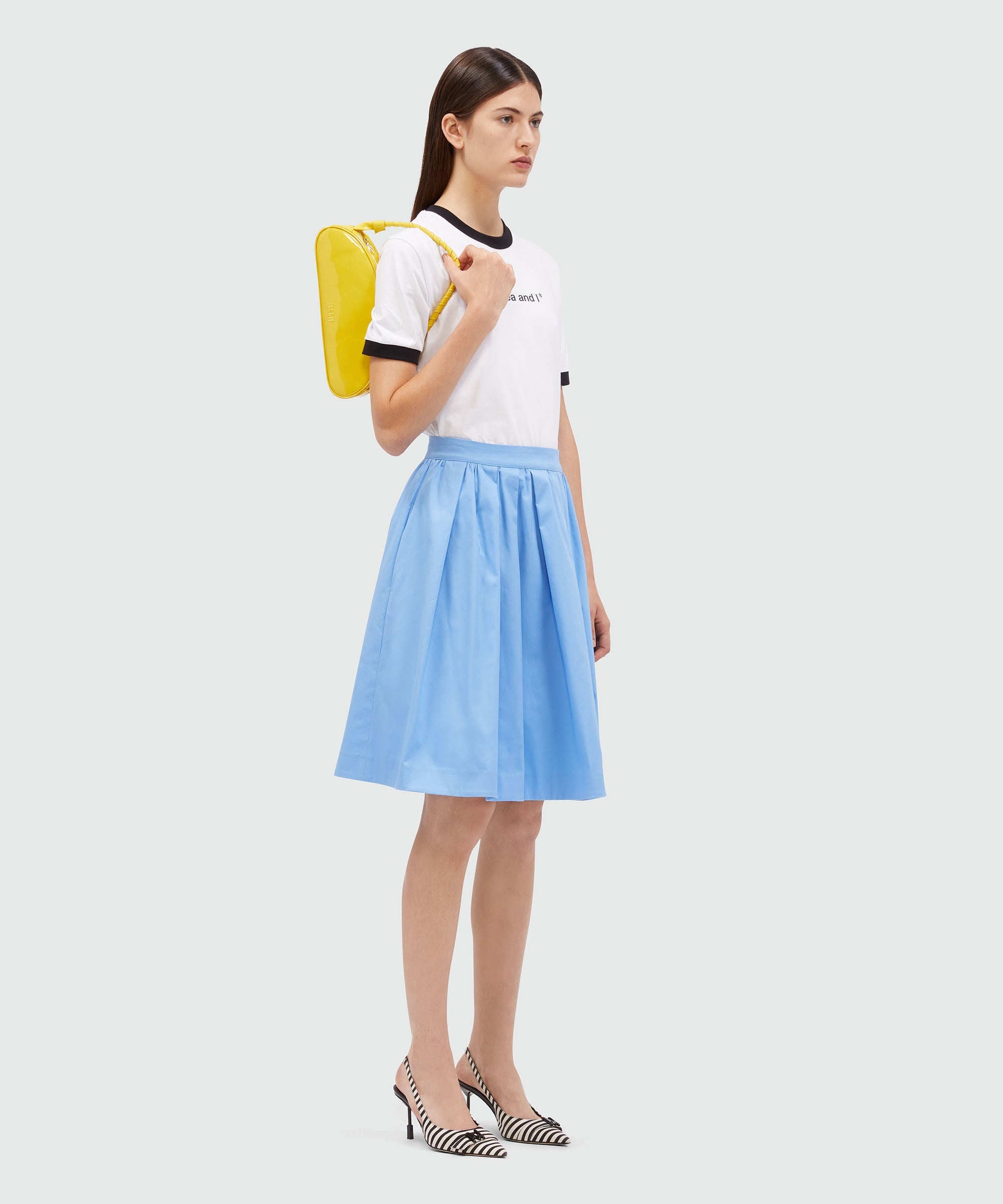 Wide skirt in light blue gabardine - 4