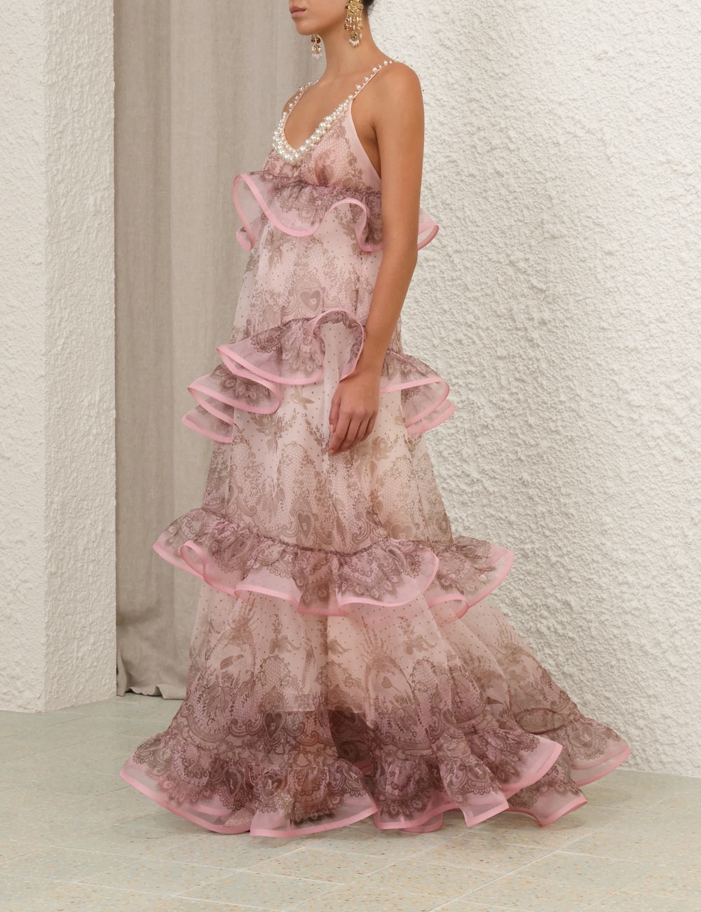 スカート ZIMMERMANN 'Crush Tiered Lace Maxi' dress Pink Zimmermann CRUSH EMBELLISHED MAXI DRESS | REVERSIBLE