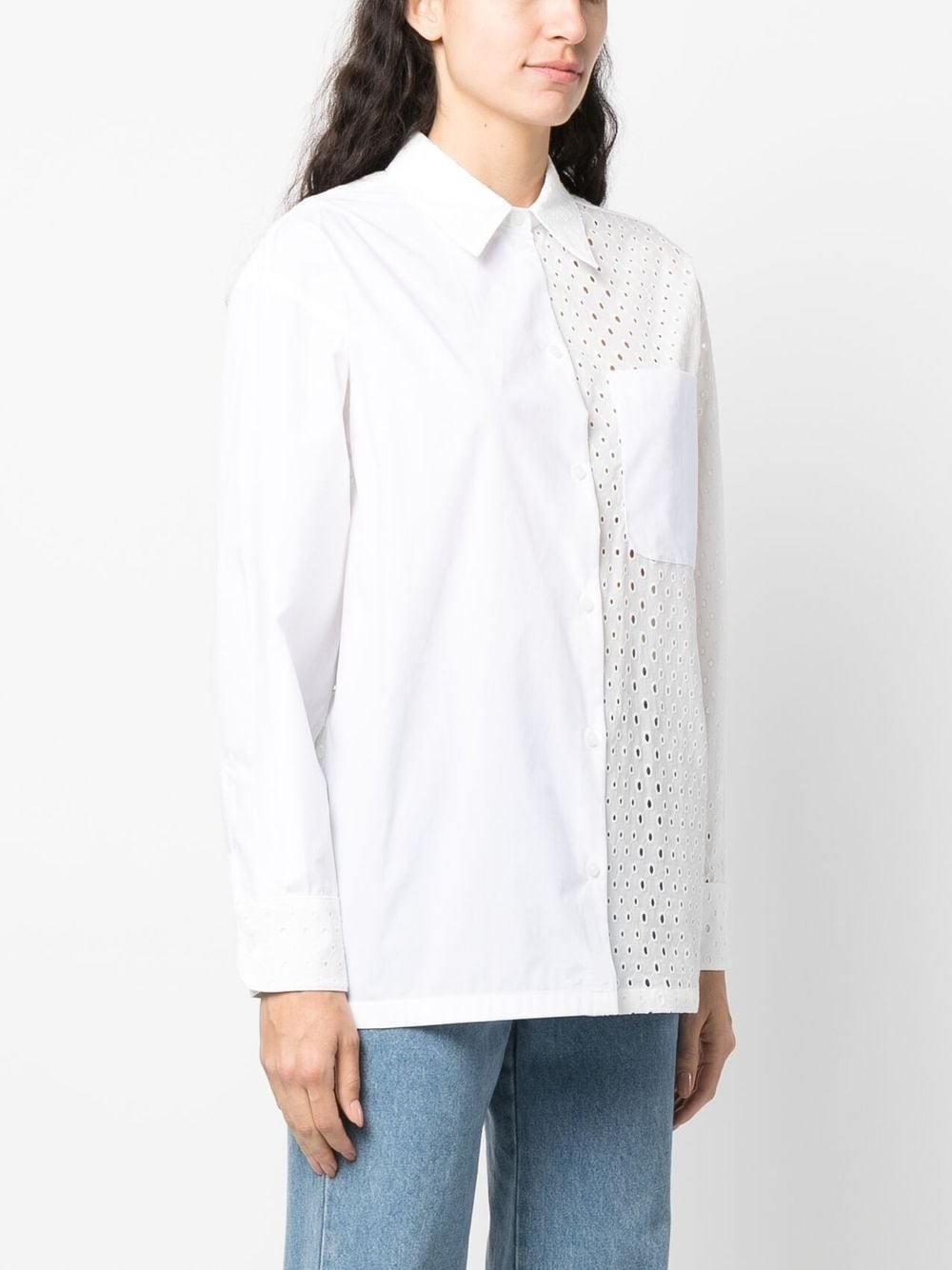 broderie anglaise-panelled shirt - 3
