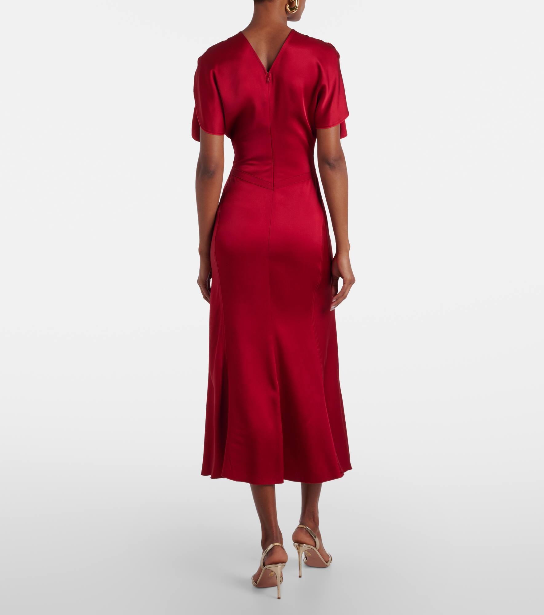 Gathered crêpe satin midi dress - 3