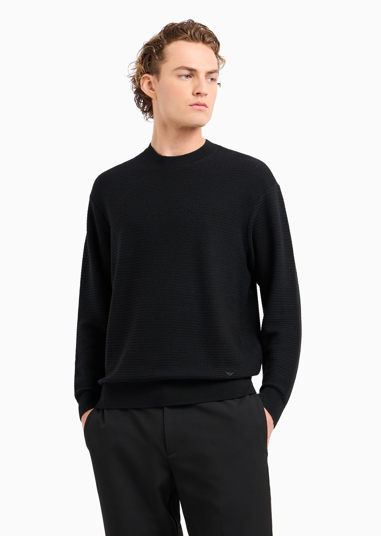 Mock-neck jumper in virgin wool with a micro-textured weave - 2