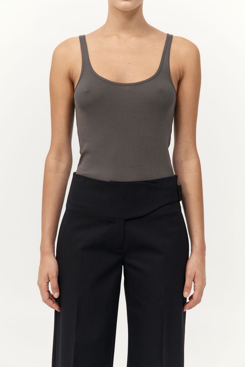 Organic Cotton Slim Scoop Tank - Khaki - 3