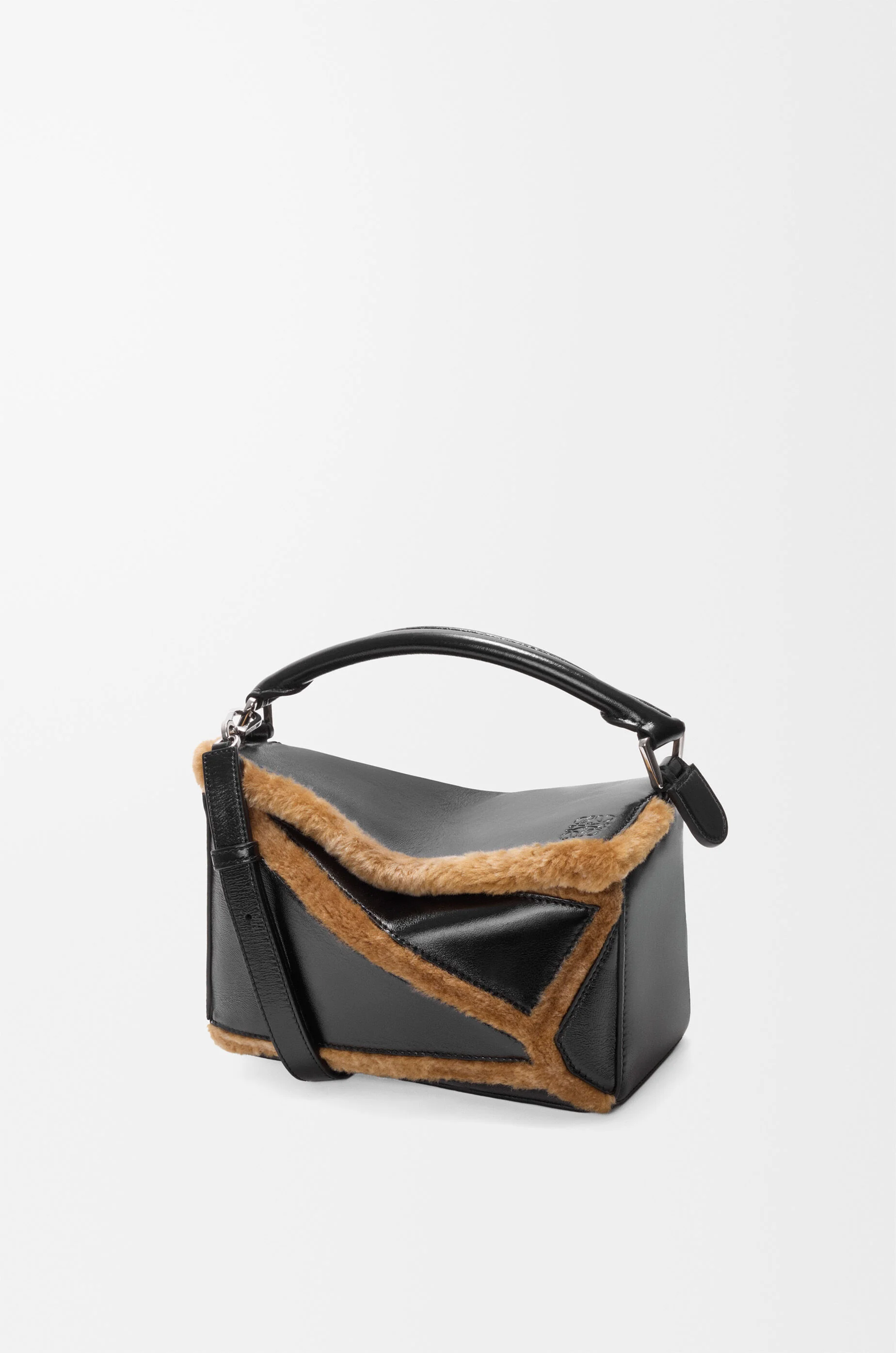 Small Puzzle Aviator bag in glossy lambskin and shearling - 1