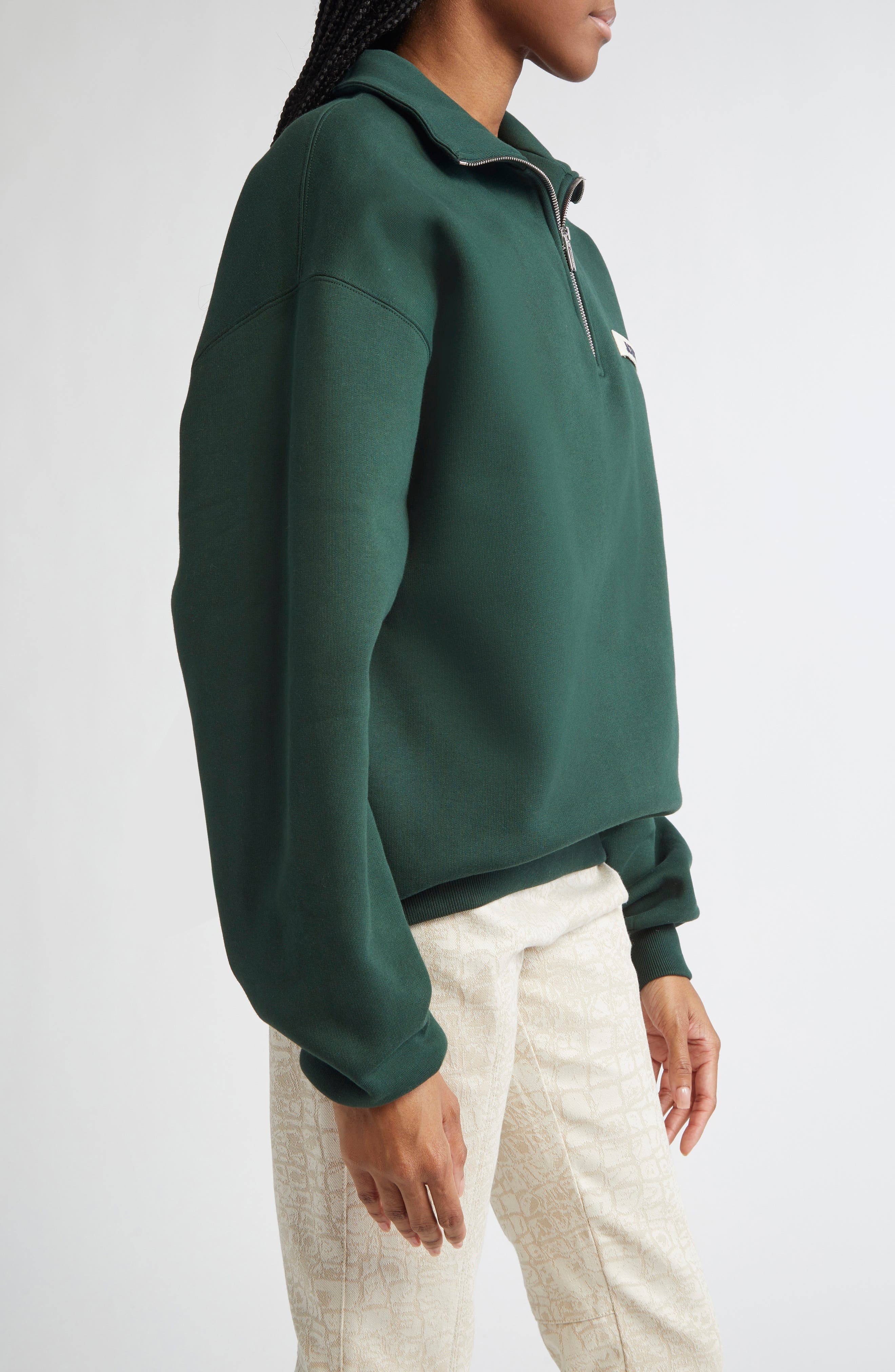 Jacquemus The Gros Grain Cotton Fleece Zip Sweatshirt in Dark Green at Nordstrom - 3