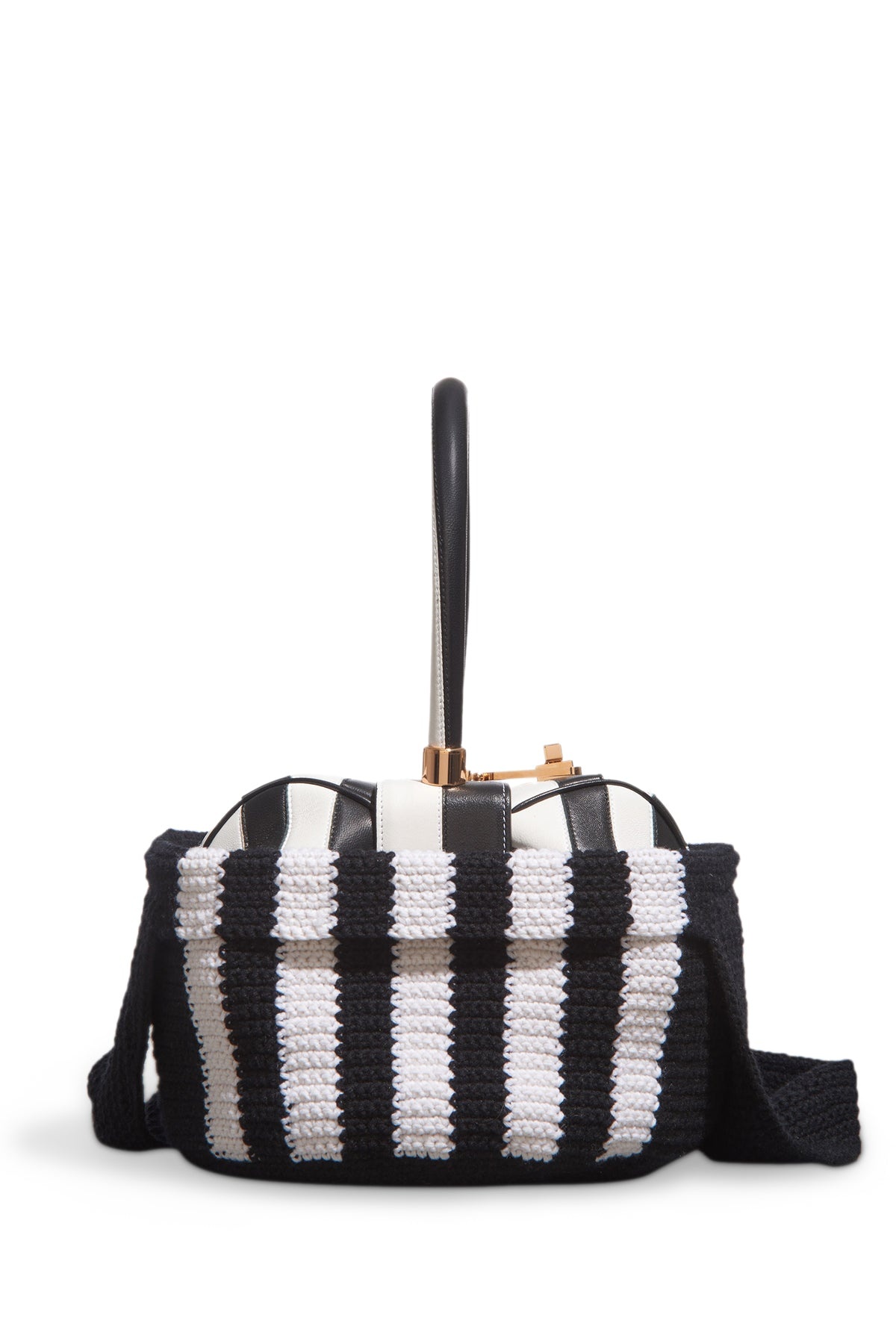 Crossover Knit Bag in Black & Ivory Cashmere - 2