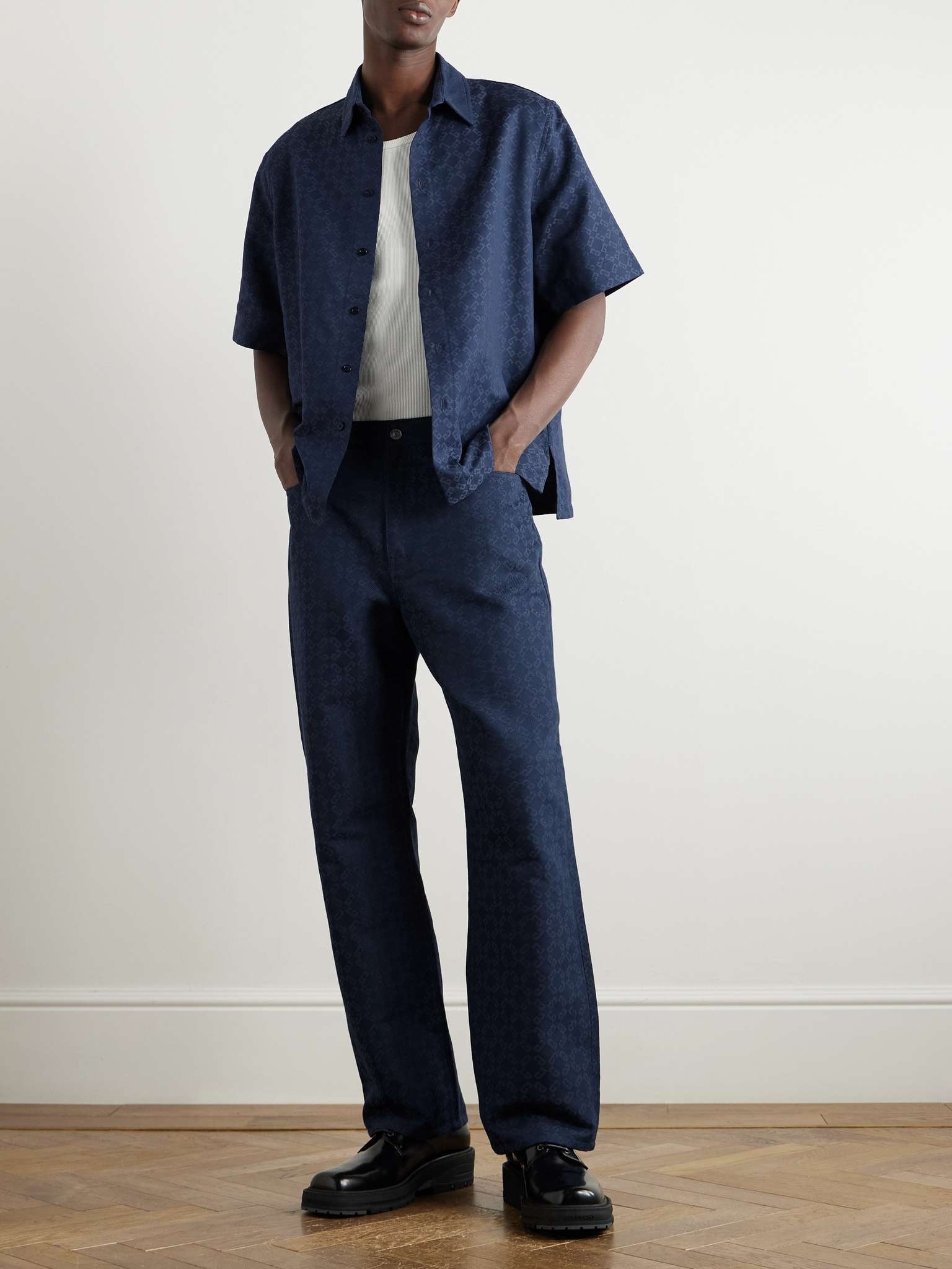 Straight-Leg Logo-Jacquard Cotton-Blend Trousers - 2