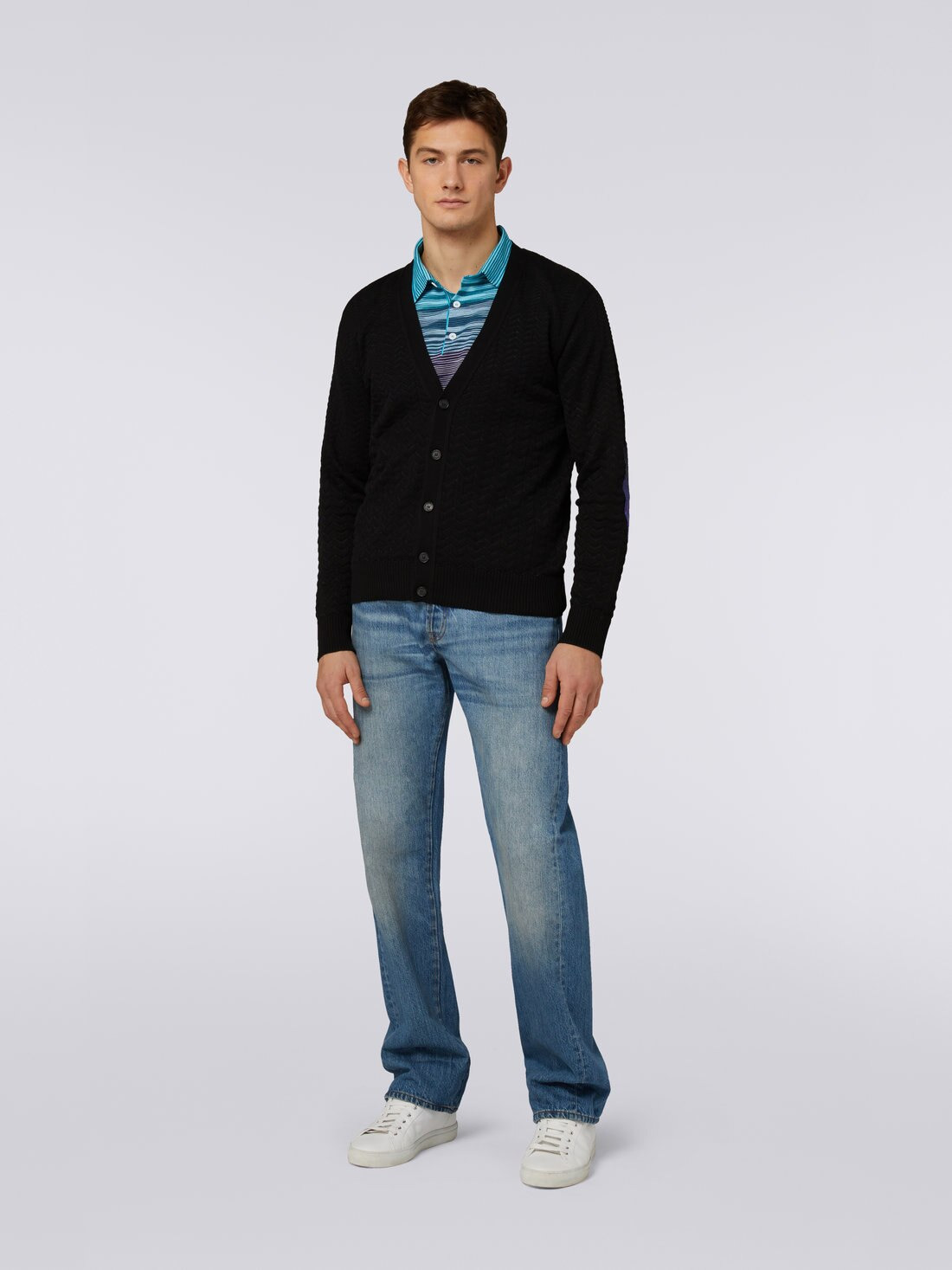 Cotton cardigan with multicoloured patches - 2