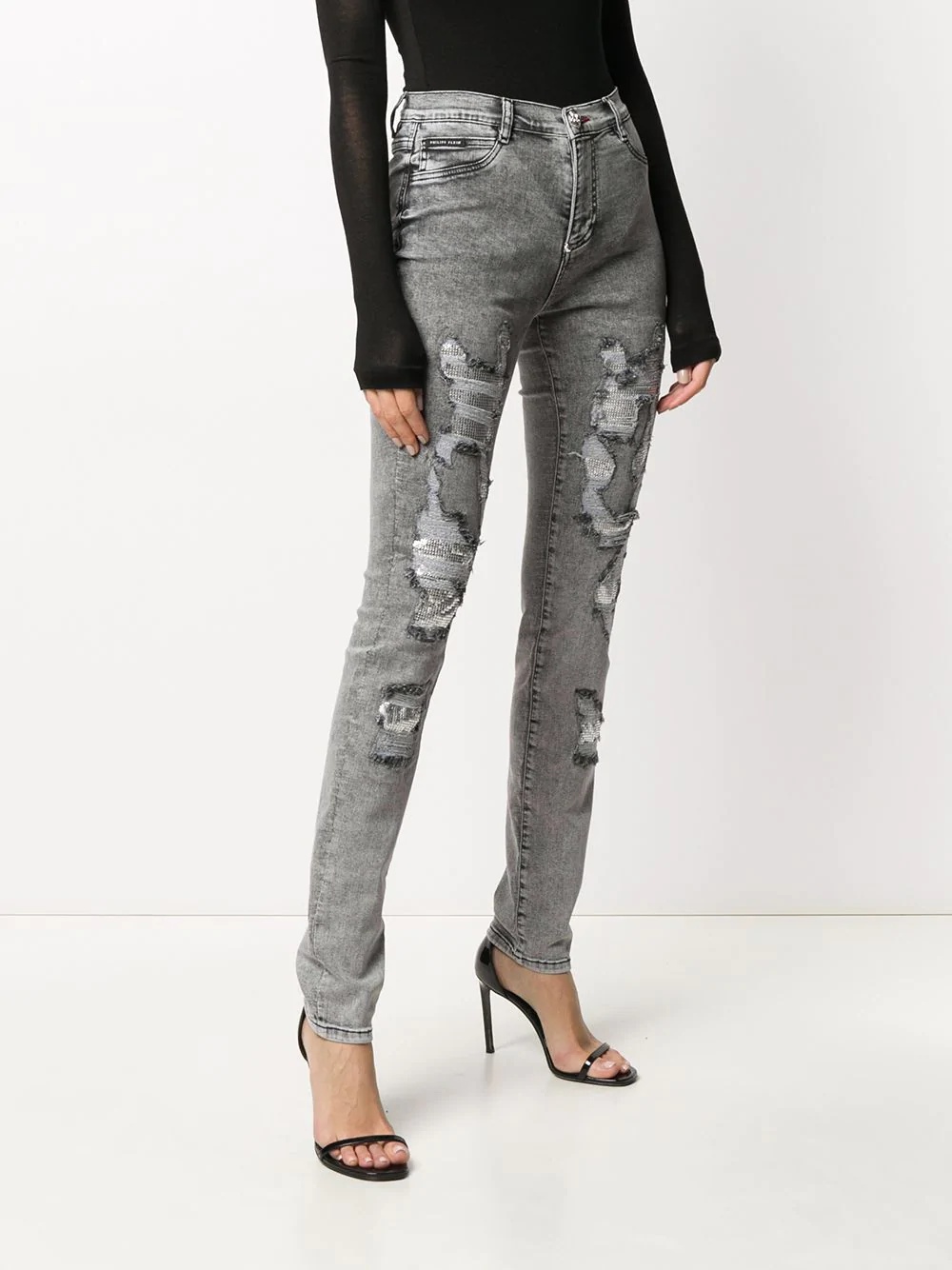 distressed-effect embellished jeans - 3