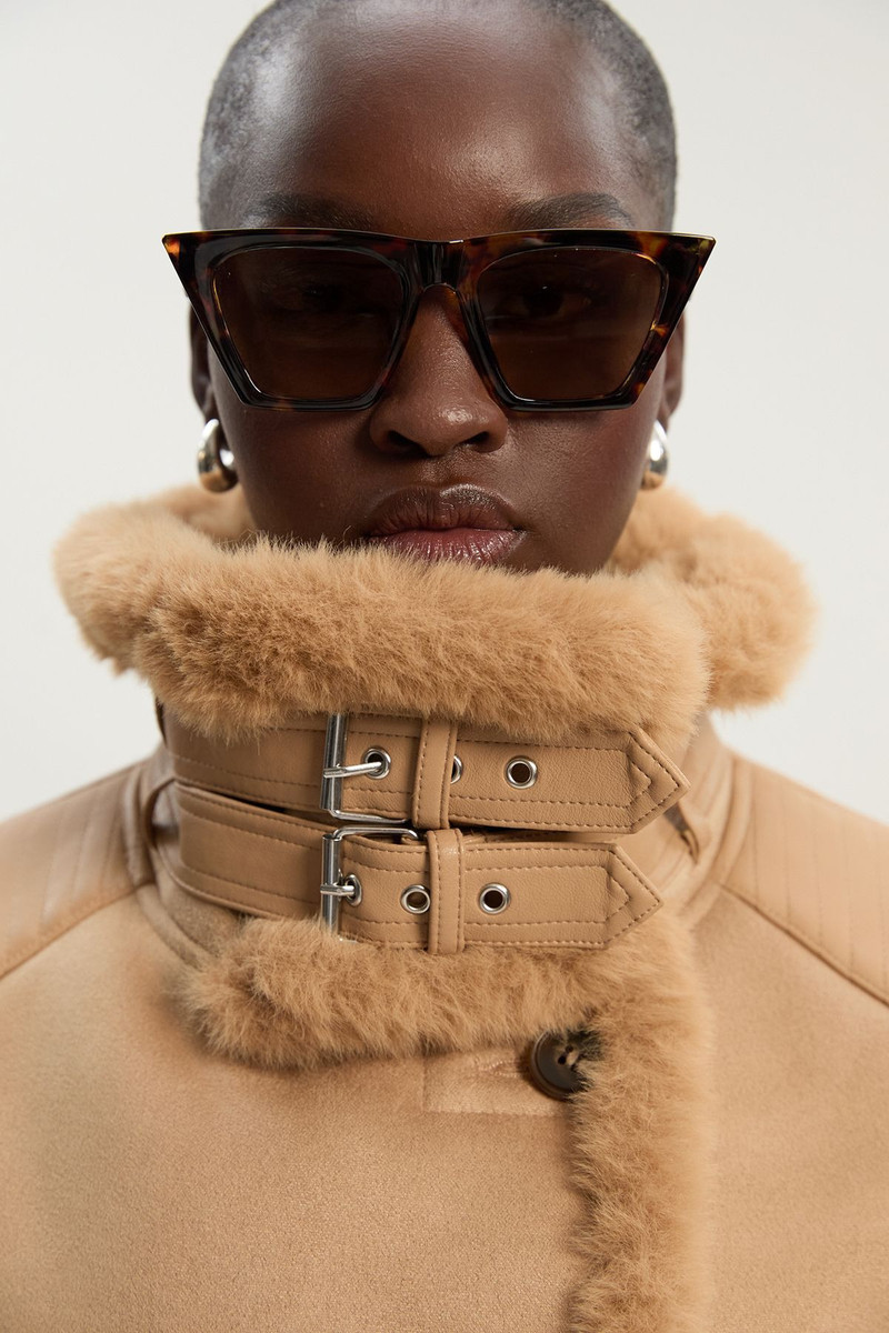 Faux Shearling Crop Biker Coat 1