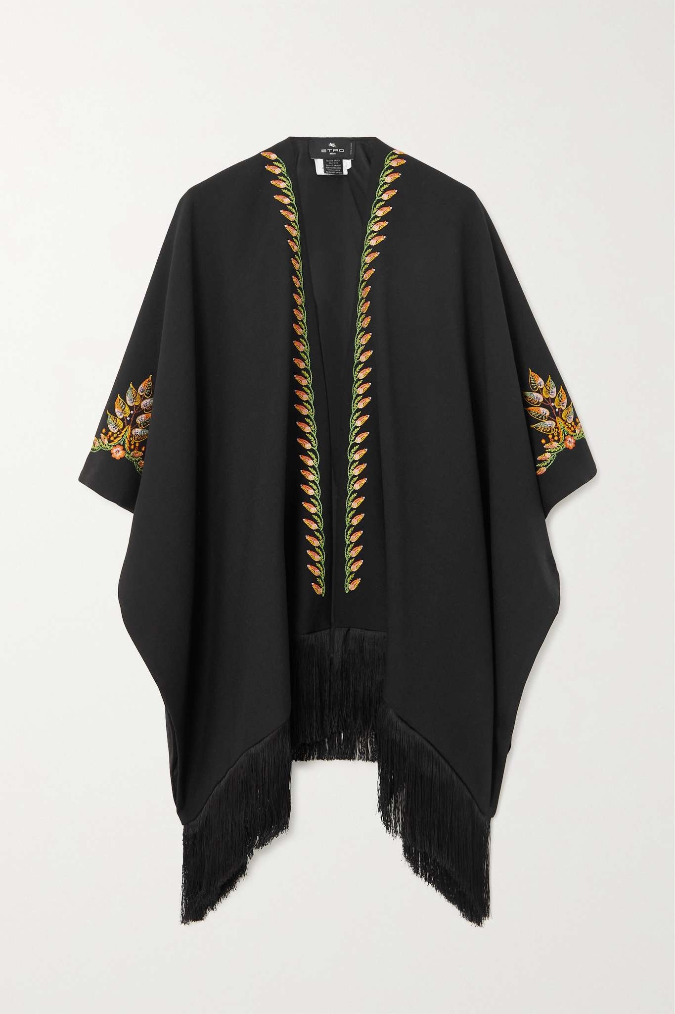 Fringed embroidered wool-blend cape - 1