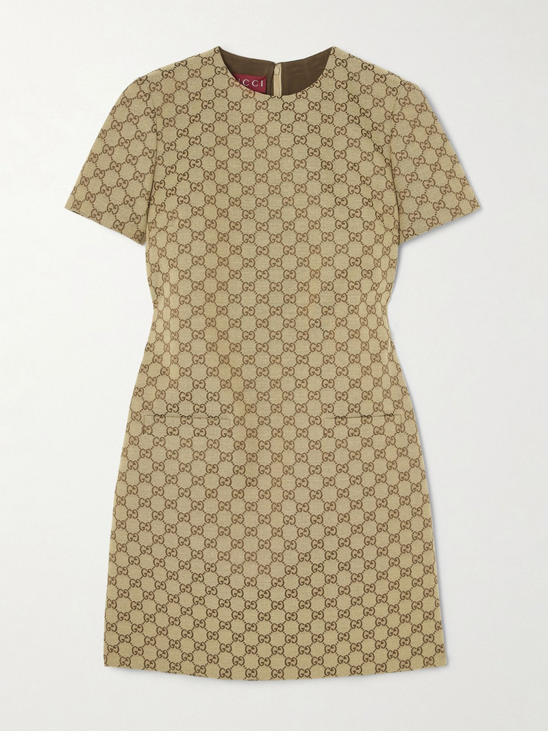 Belted leather-trimmed cotton-blend canvas mini dress Camel 1