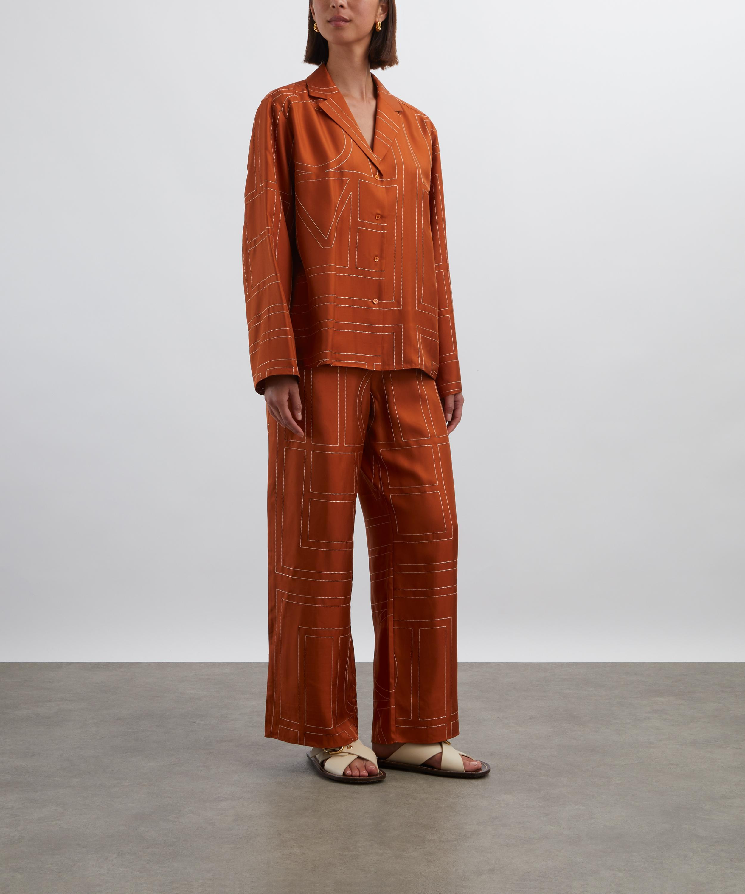 Terracotta Monogram Silk Pyjama Top - 2