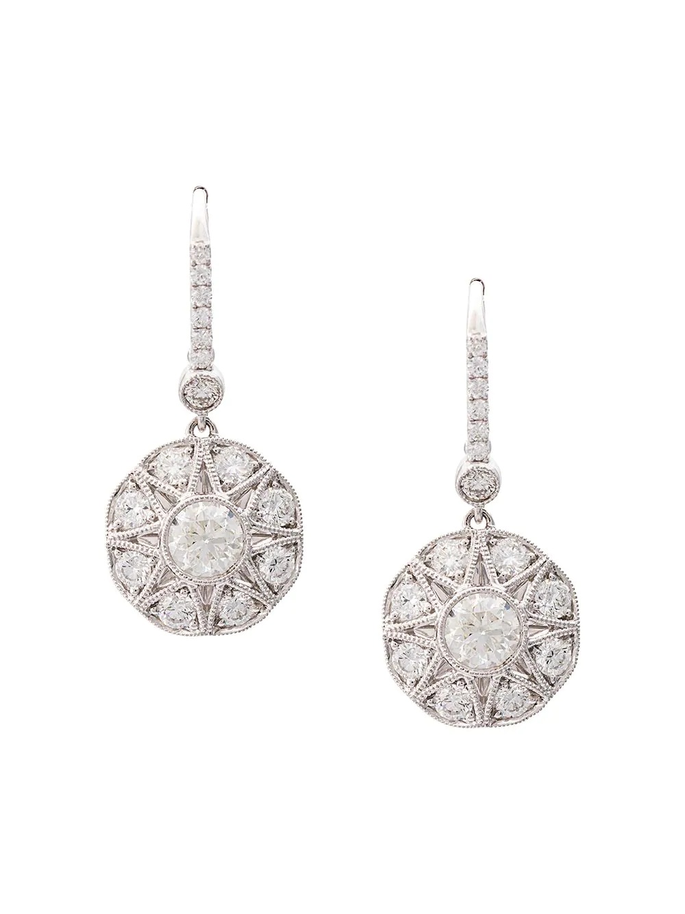 18kt white gold floral diamond drop earrings - 1