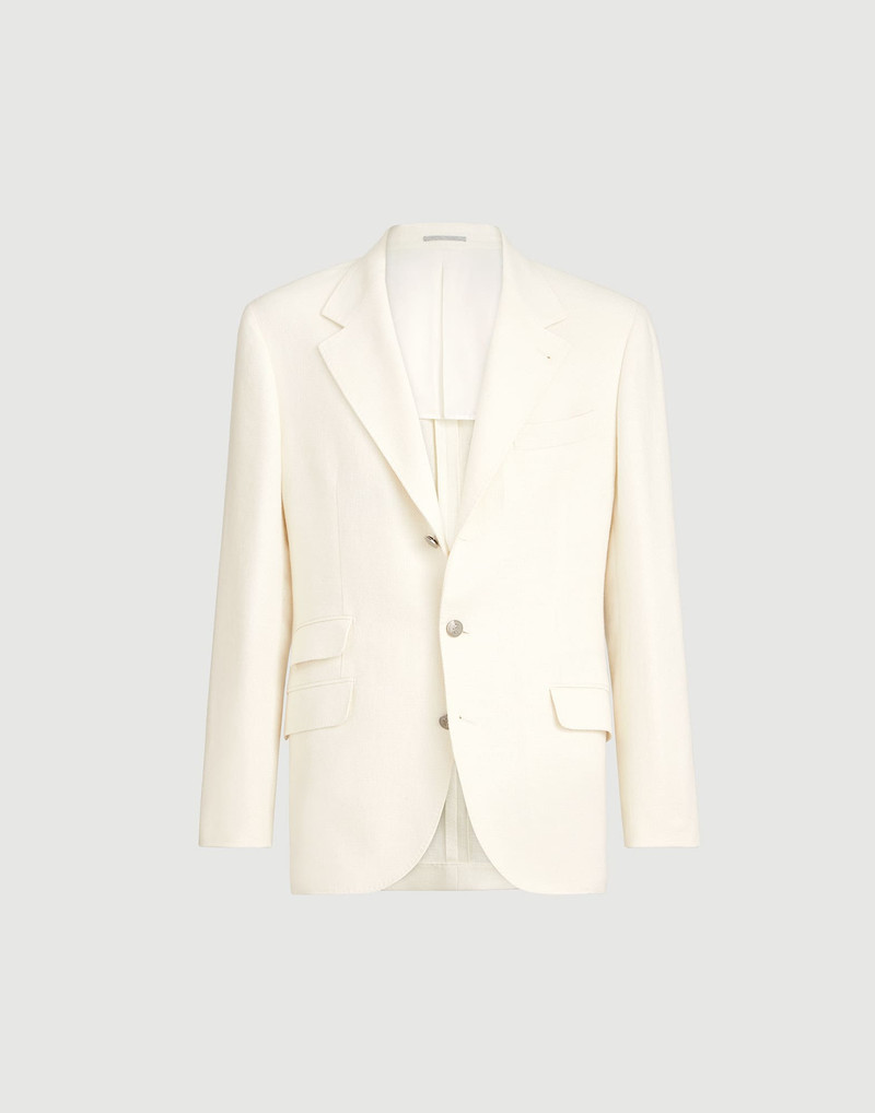 Silk, linen and wool hopsack deconstructed Cavallo blazer with metal buttons 1