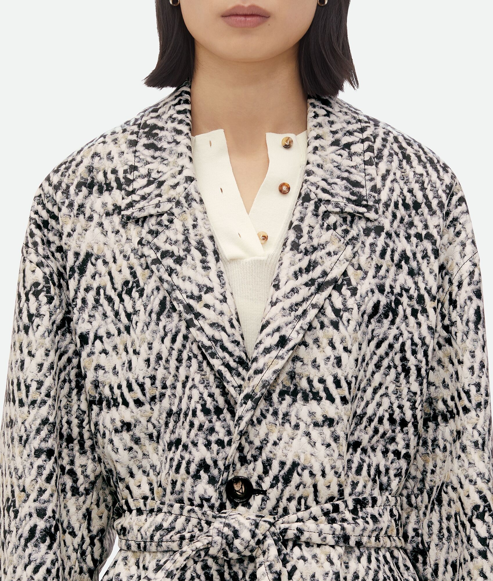 Printed Leather Chevron Coat - 5