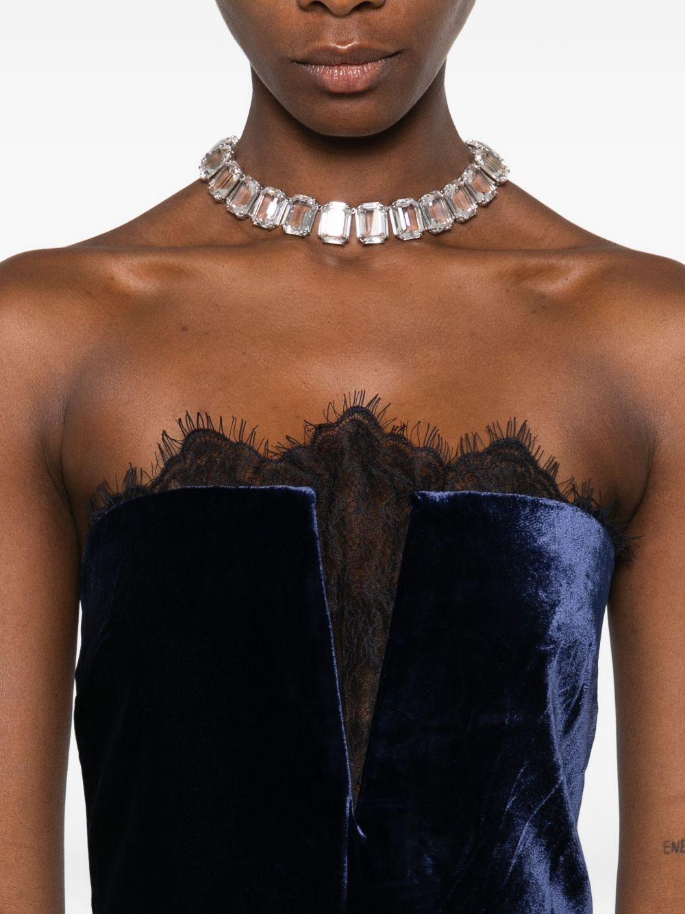 lace-trimmed velvet dress - 5