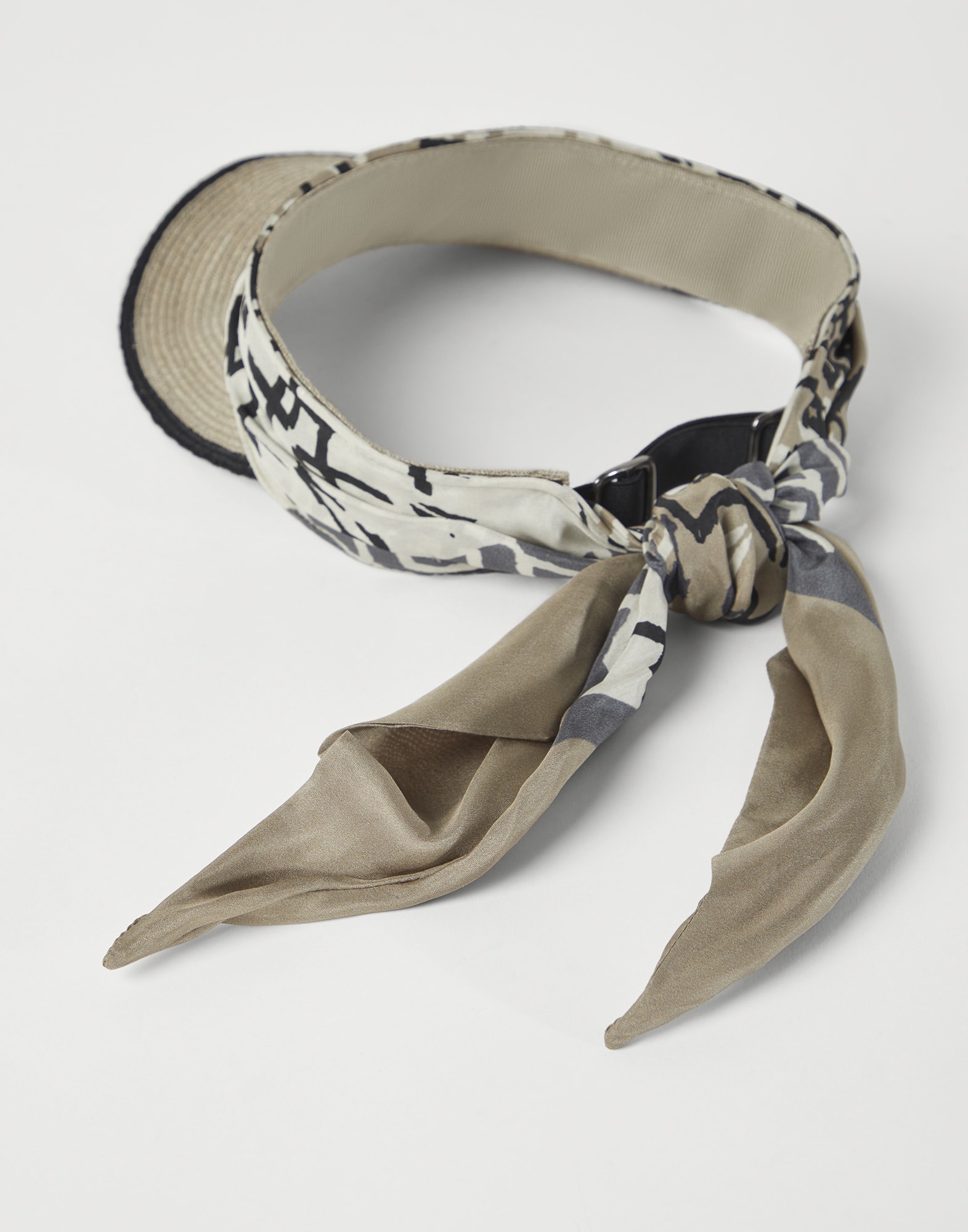 Silk ethnic print pongée and hemp visor - 2