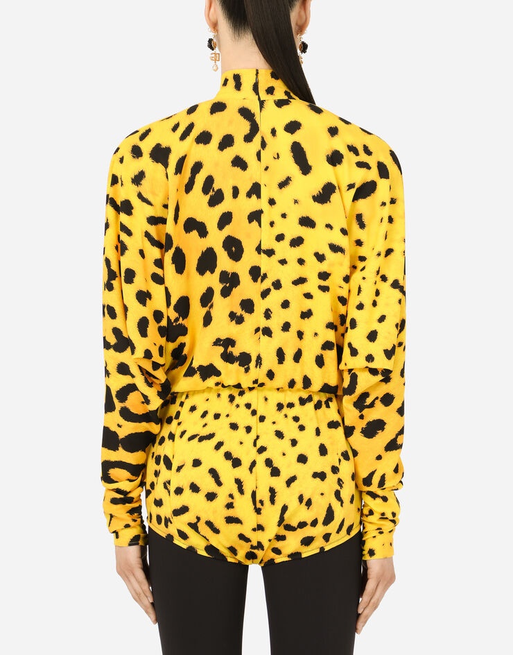 Neon leopard-print charmeuse bodysuit - 3