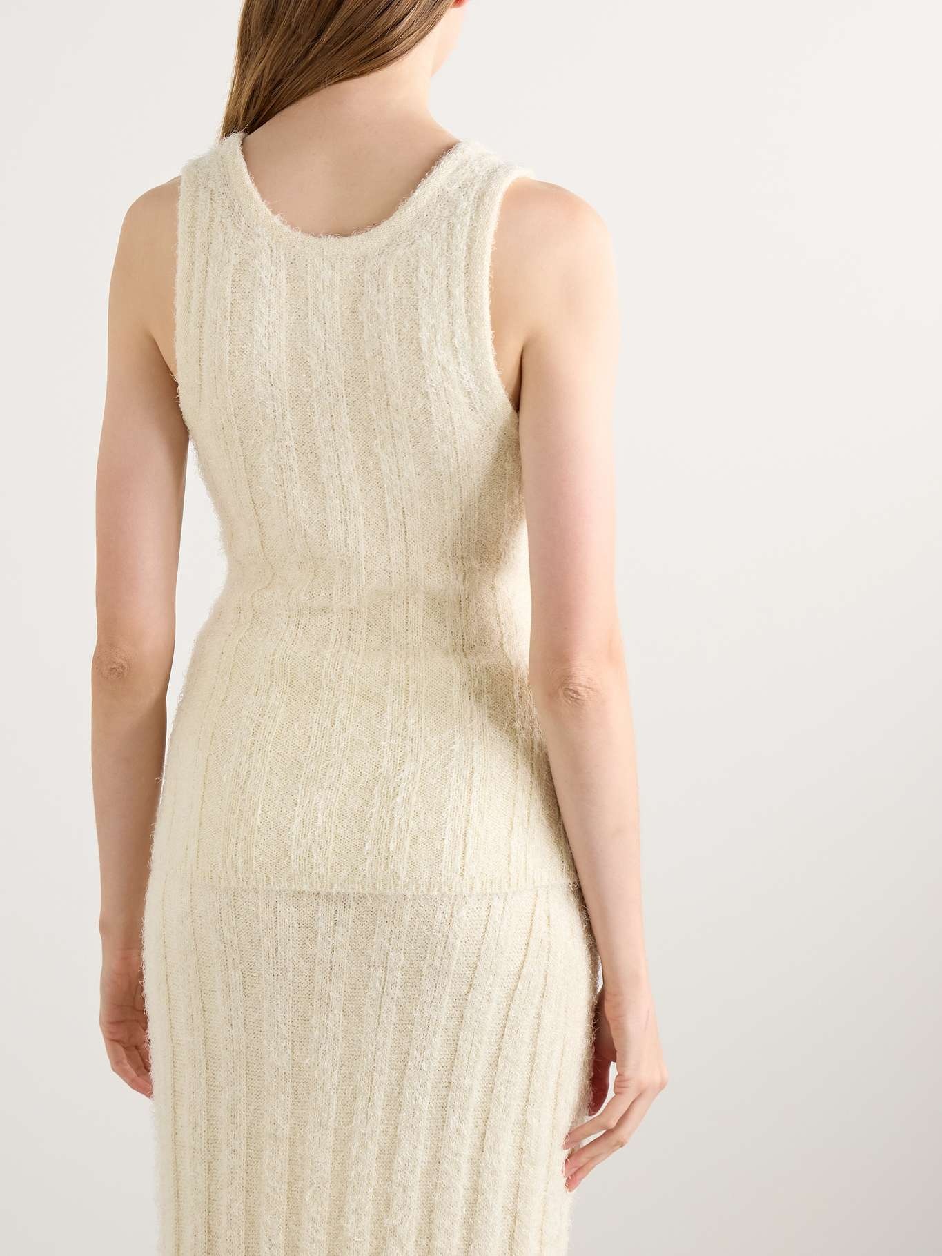 Lena ribbed brushed silk and cashmere-blend tank Cream - 3