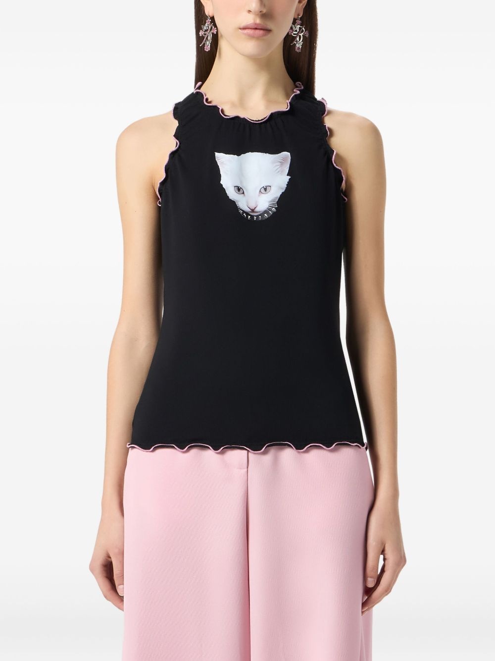 scalloped-edge sleeveless top - 3