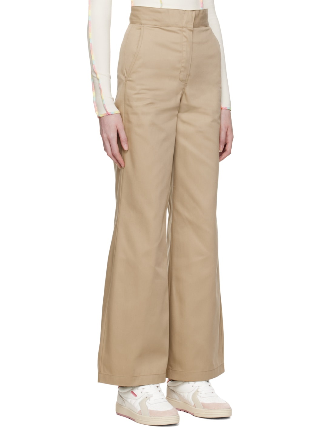 Beige Reversed Waistband Trousers - 2