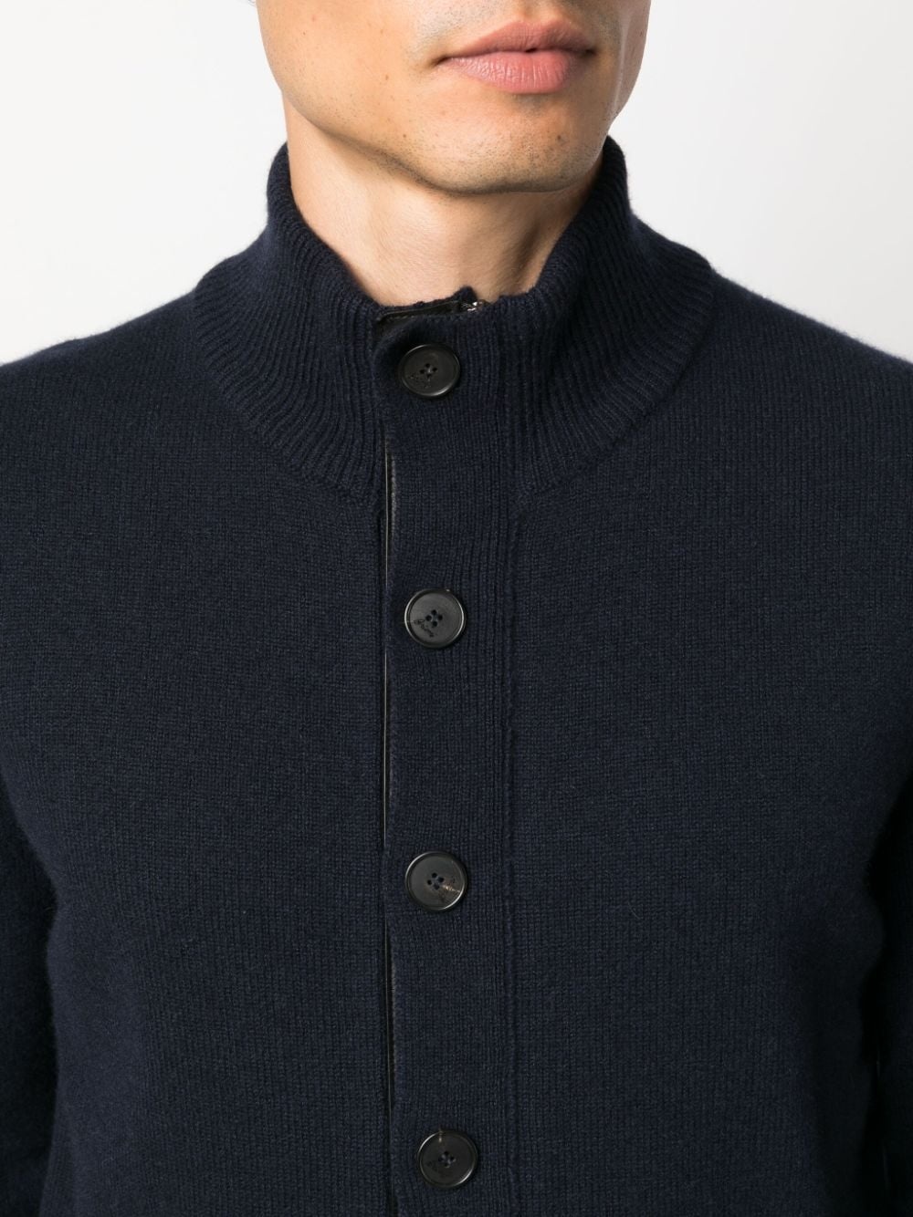 LEATHER-TRIMMED CASHMERE CARDIGAN - 4