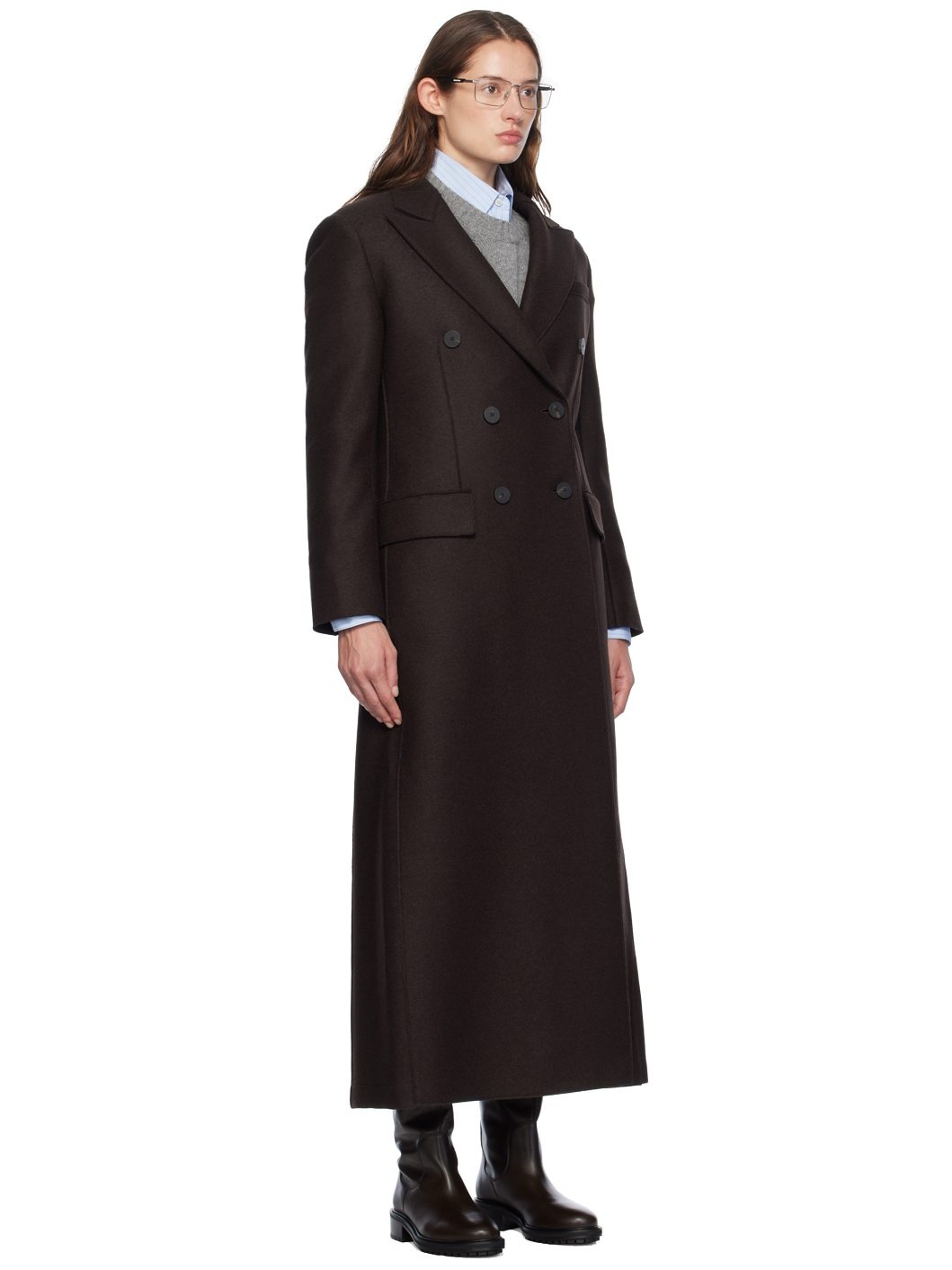 Brown Long Double Breasted Coat - 2
