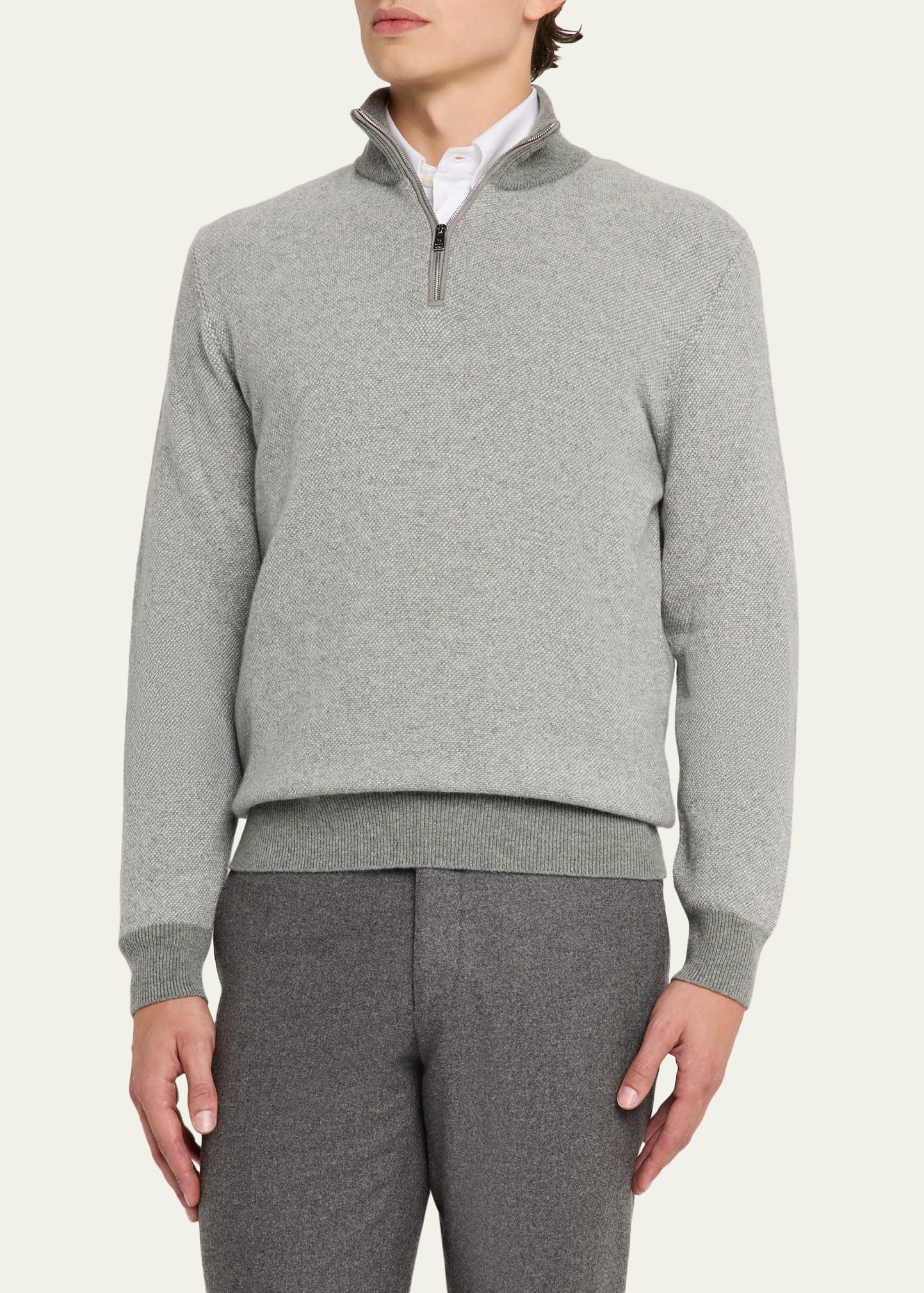 Men's Cashmere Birdseye Knit Half-Zip Sweater - 4