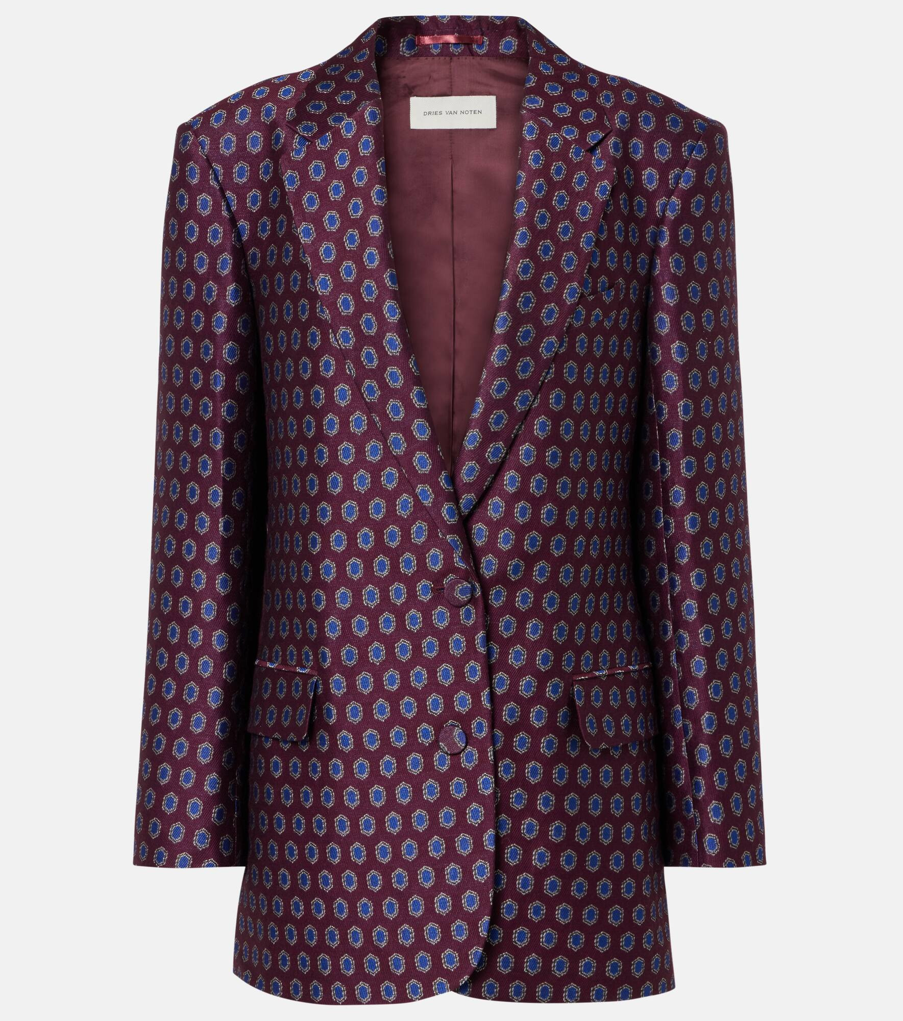 Printed wool, cotton, and linen-blend blazer - 1