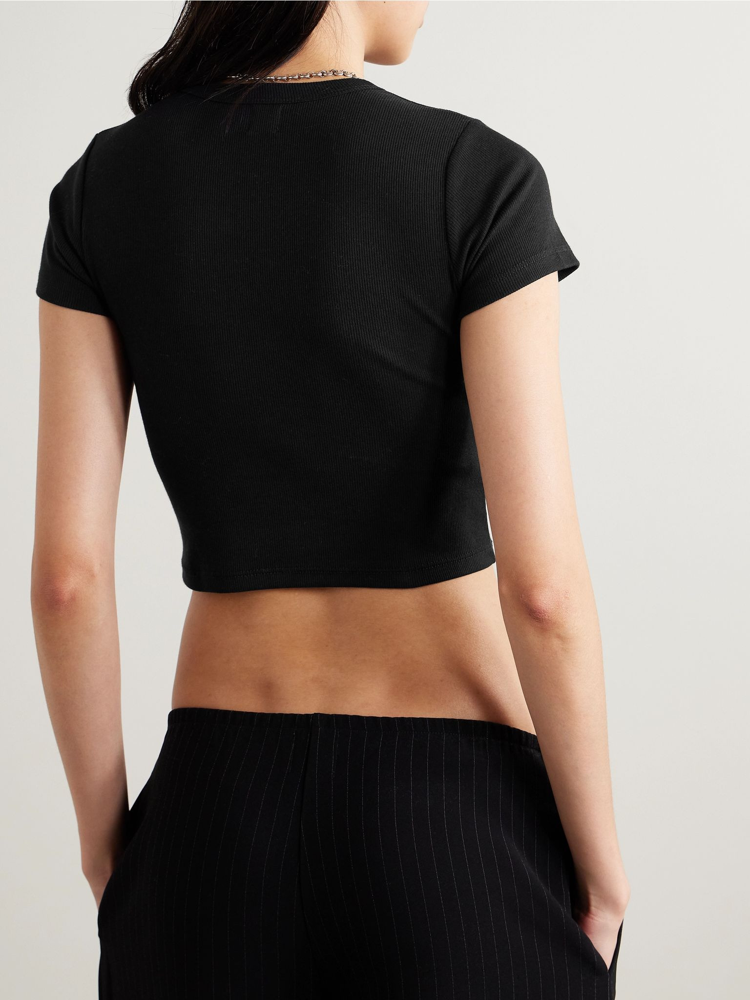 Kelly cropped ribbed stretch-cotton jersey T-shirt Black - 4