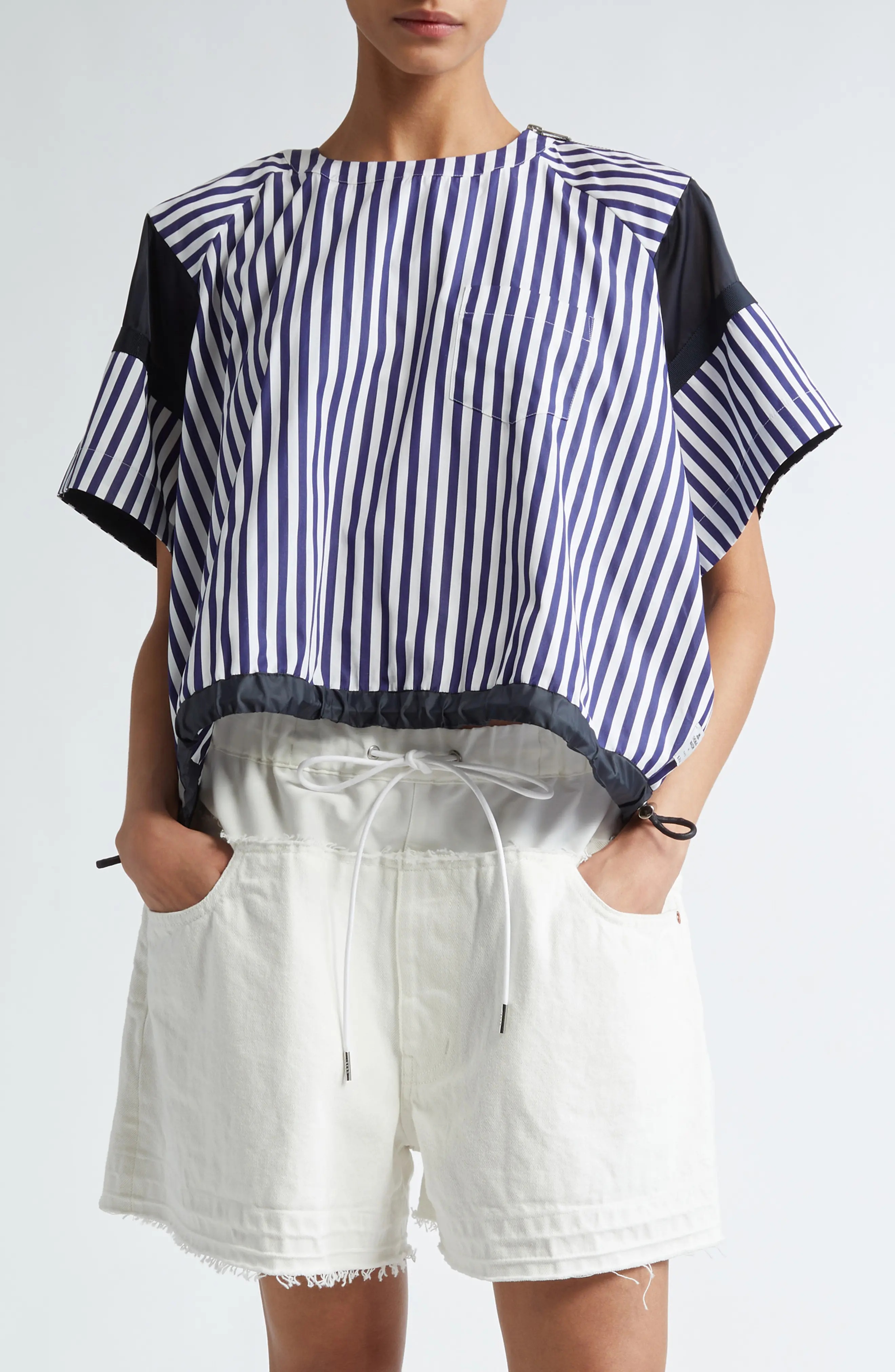 sacai x Thomas Mason Paneled Mixed Media Top | nordstrom