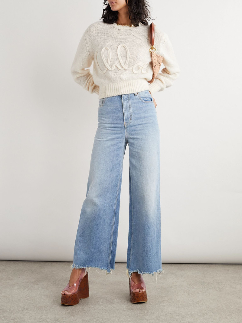 Chloé Frayed high-rise wide-leg jeans Light blue outlook