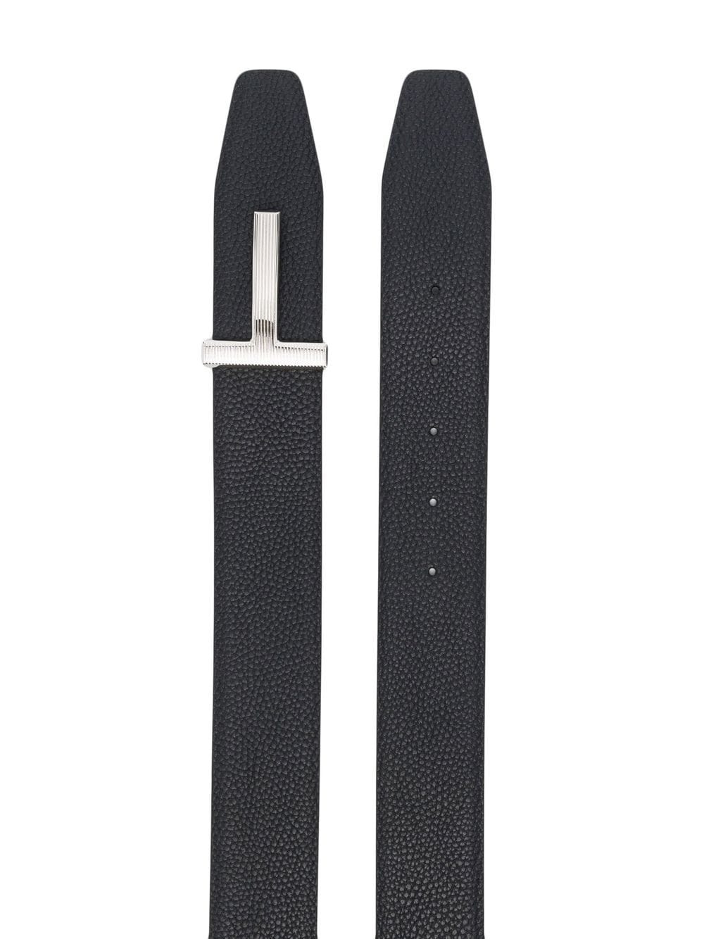 logo buckle grained leather belt - 2