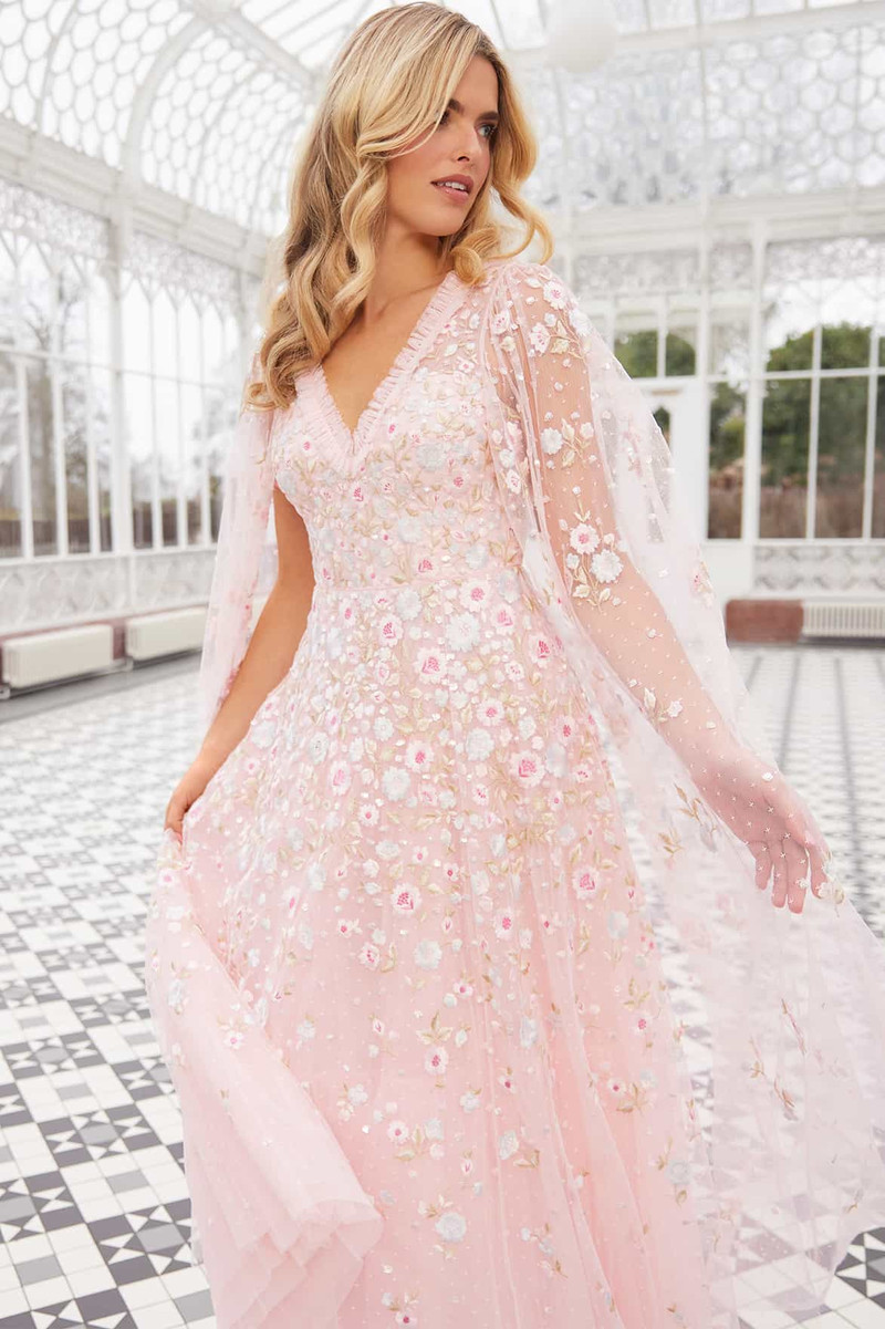 Needle & Thread Ethereal Blooms Cape Sleeve Ankle Gown outlook