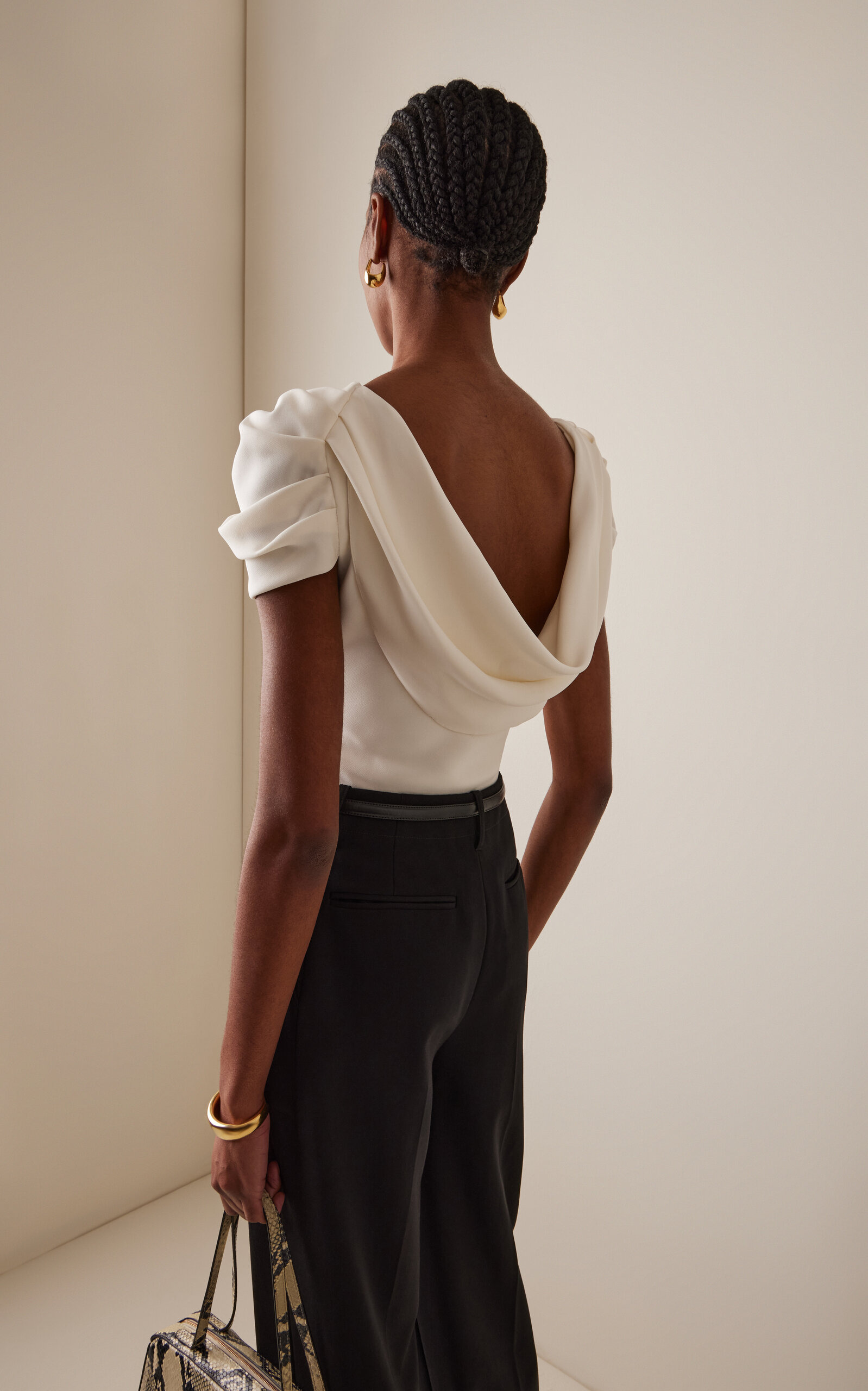 Draped Stretch-Silk Top ivory - 4