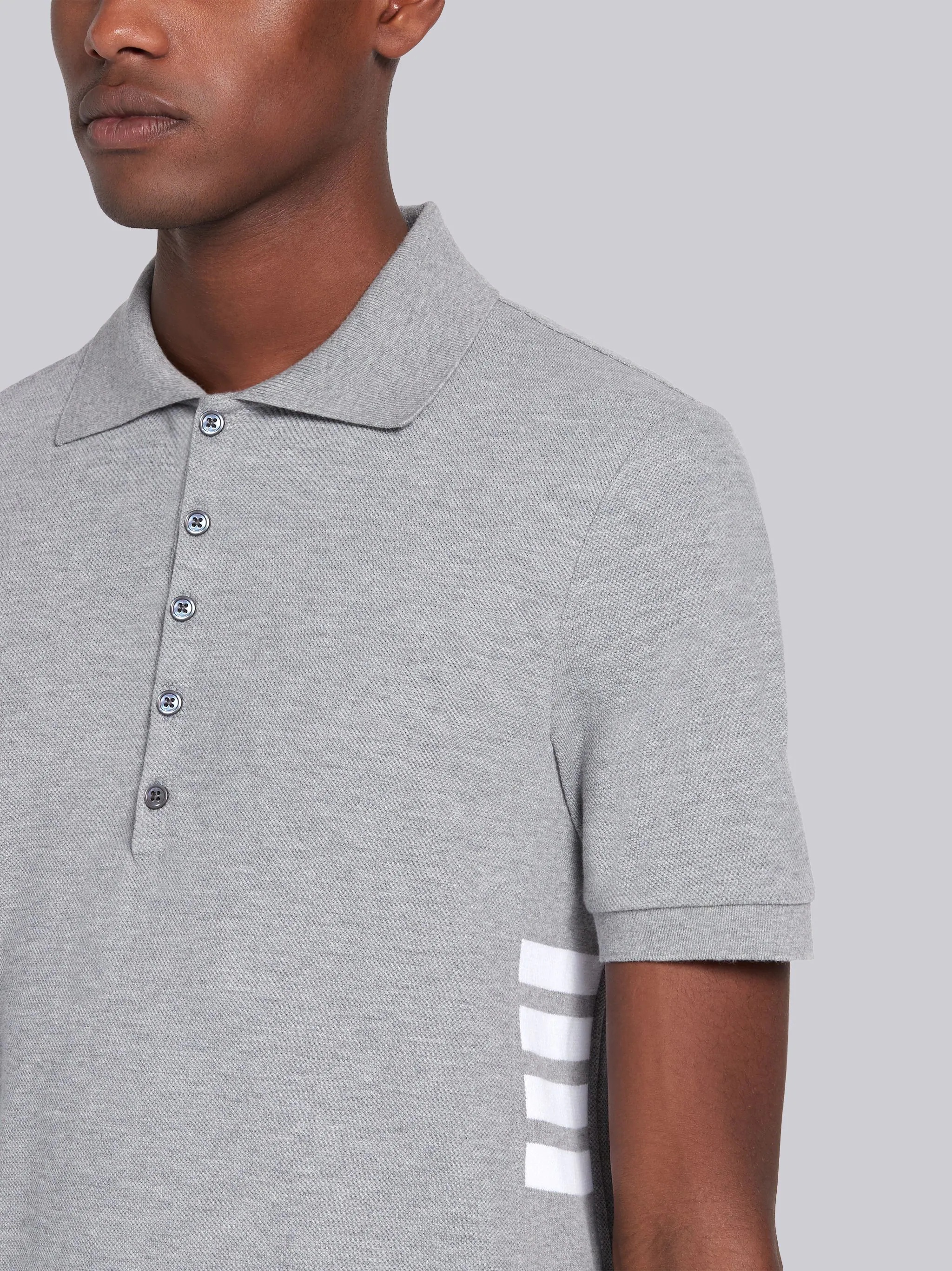 Light Grey Classic Cotton Pique Side Insert 4 -bar Polo - 5