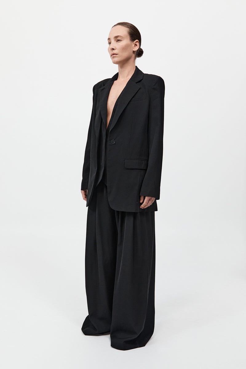 Wool Double Layer Blazer - Black - 9