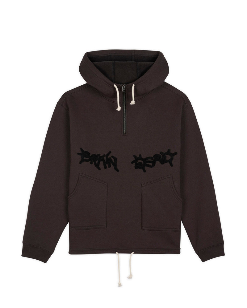 Chenille Embroidered Half Zip Hoodie - Black 1