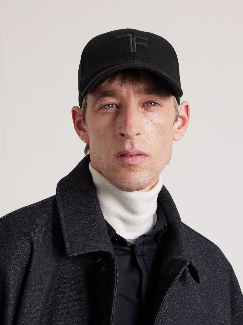 TOM FORD Leather-Trimmed Logo-Embroidered Cashmere Baseball Cap Black outlook