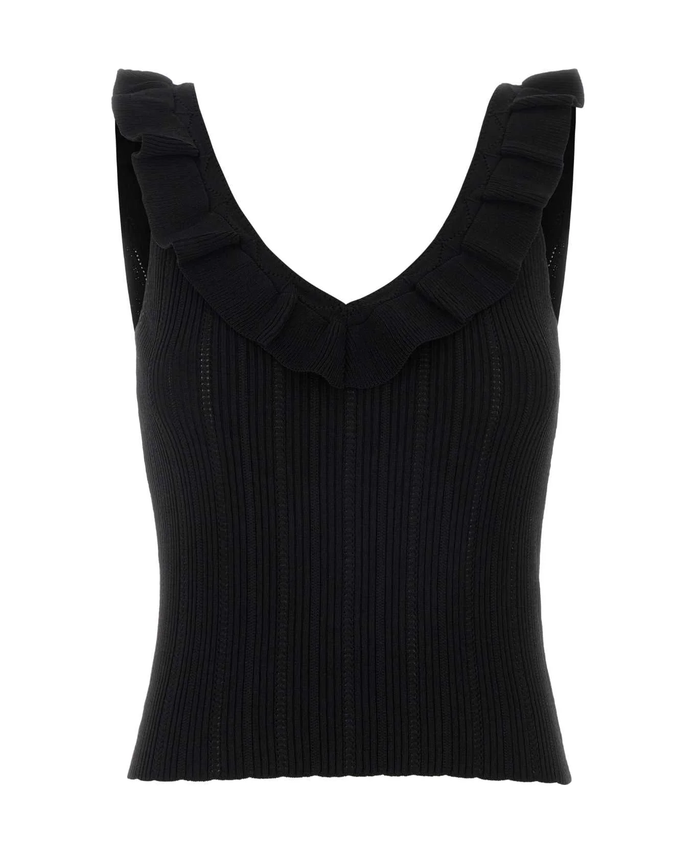 Black Viscose Blend Tank Top - 1