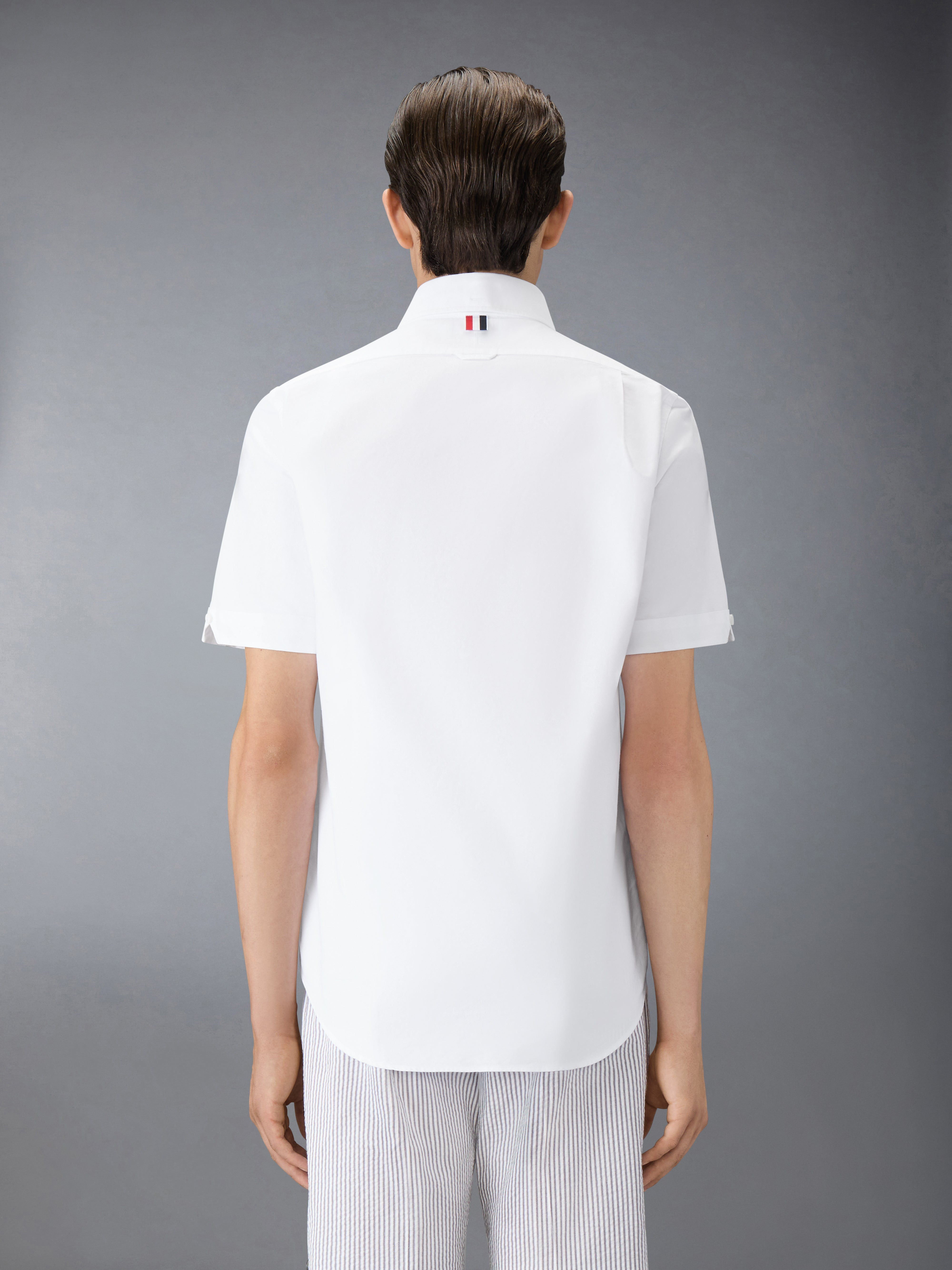 STRAIGHT FIT BUTTON DOWN SHORT SLEEVE SHIRT W/ CF GG PLACKET IN OXFORD - 4