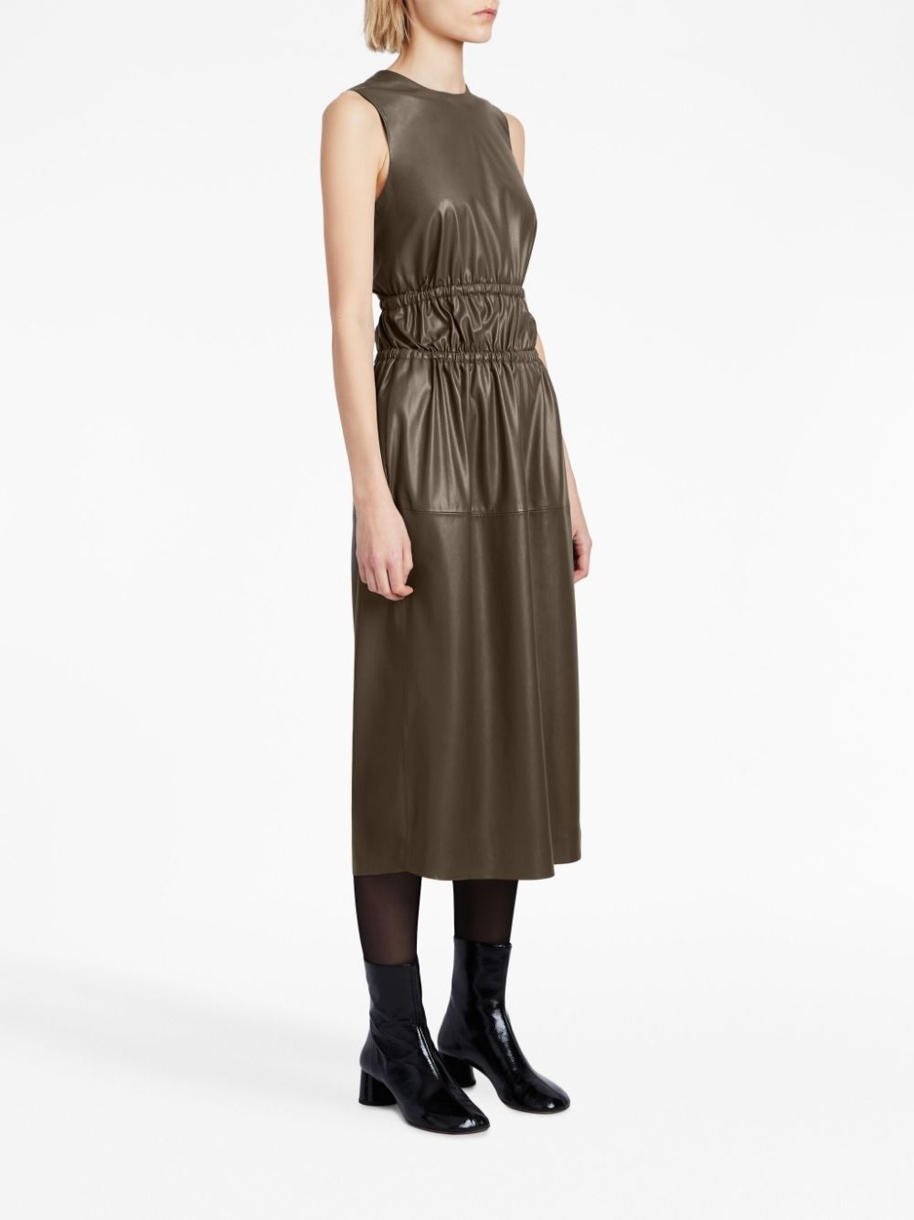 faux-leather gathered midi dress - 3