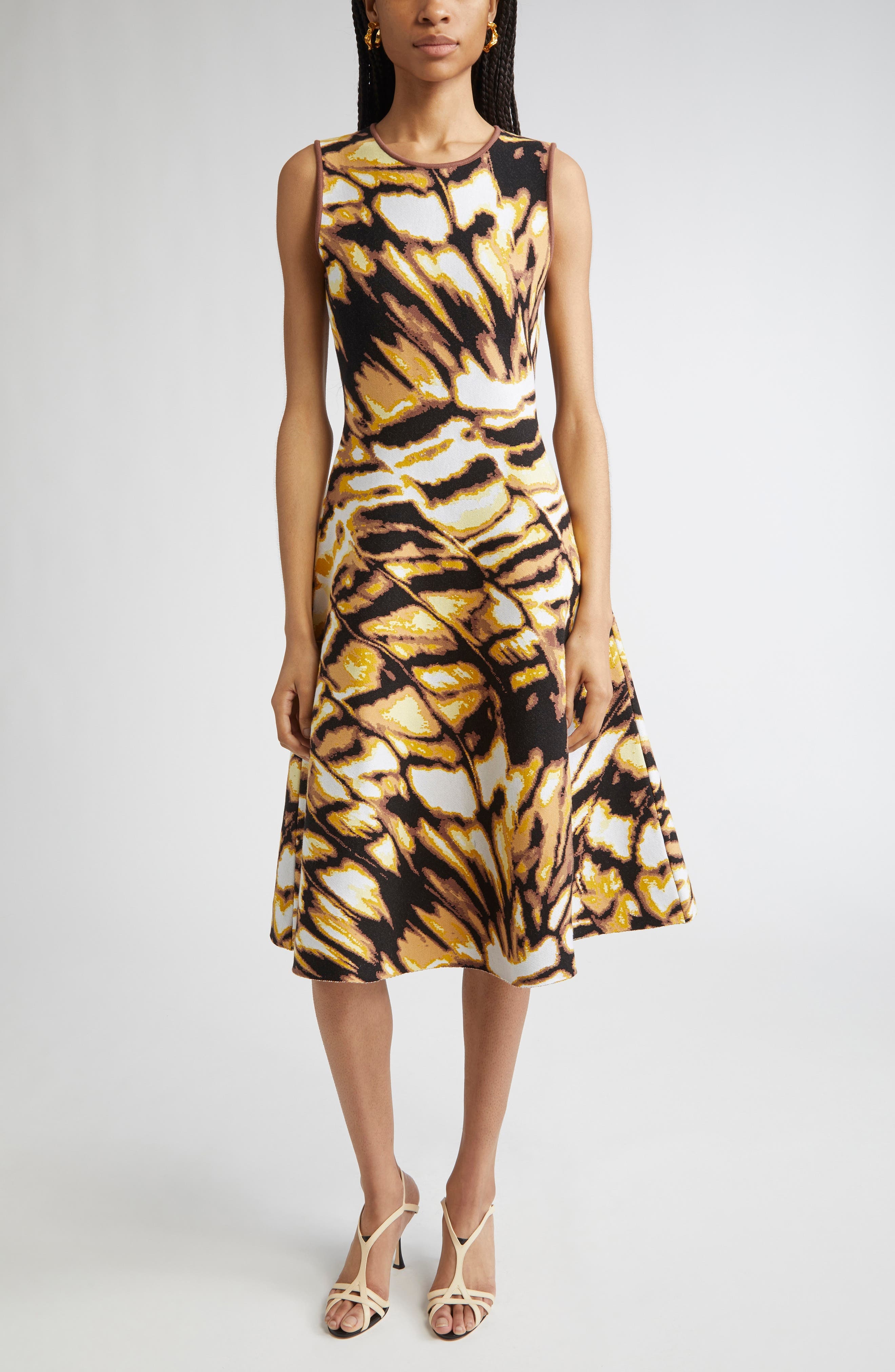 Oscar de la Renta Abstract Butterfly Jacquard Fit & Flare Dress in Black/yellow Multi at Nordstrom - 1