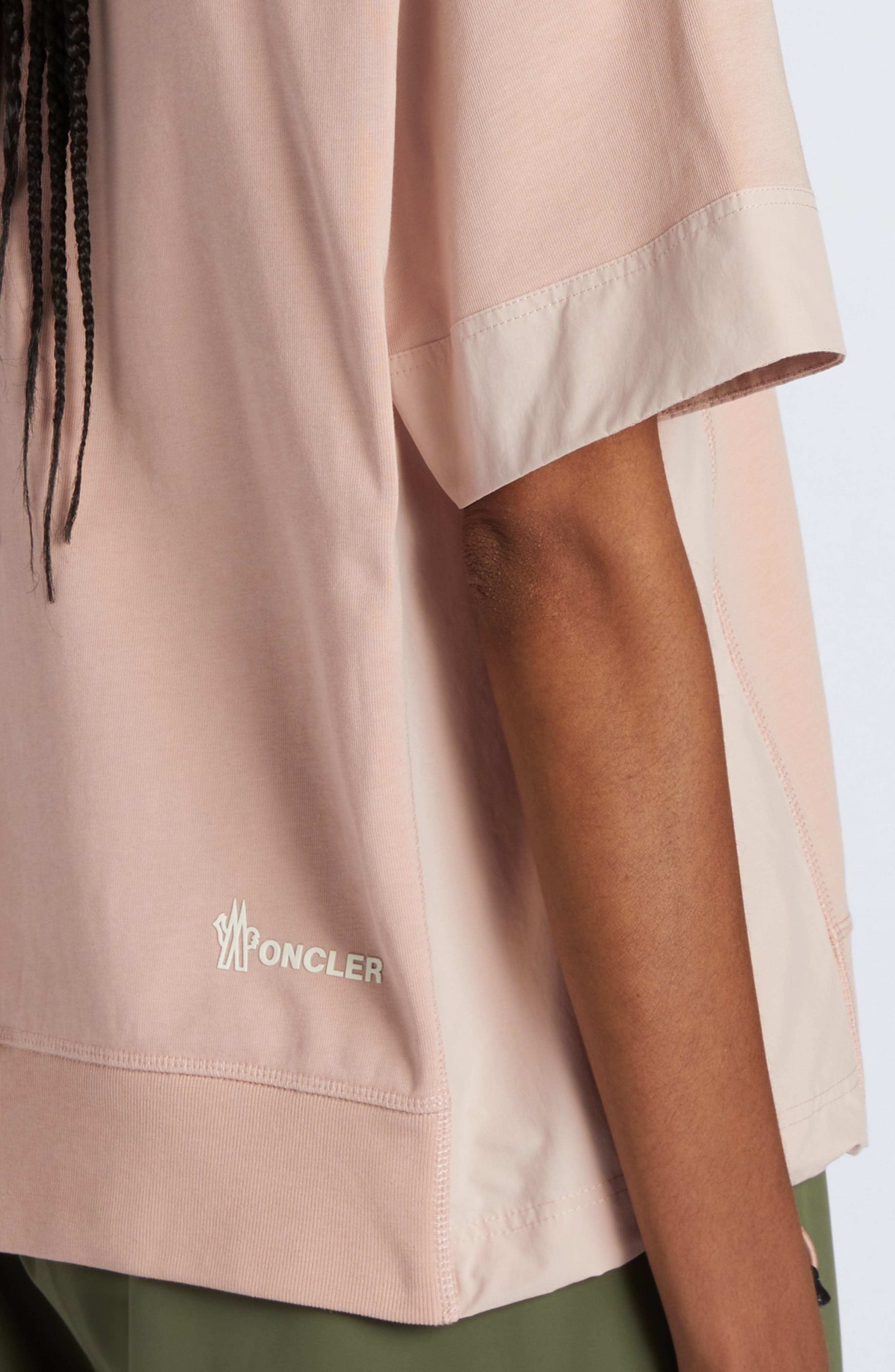 Moncler Grenoble Logo Drawcord Hem Cotton T-Shirt in Rose Quicksand at Nordstrom - 4