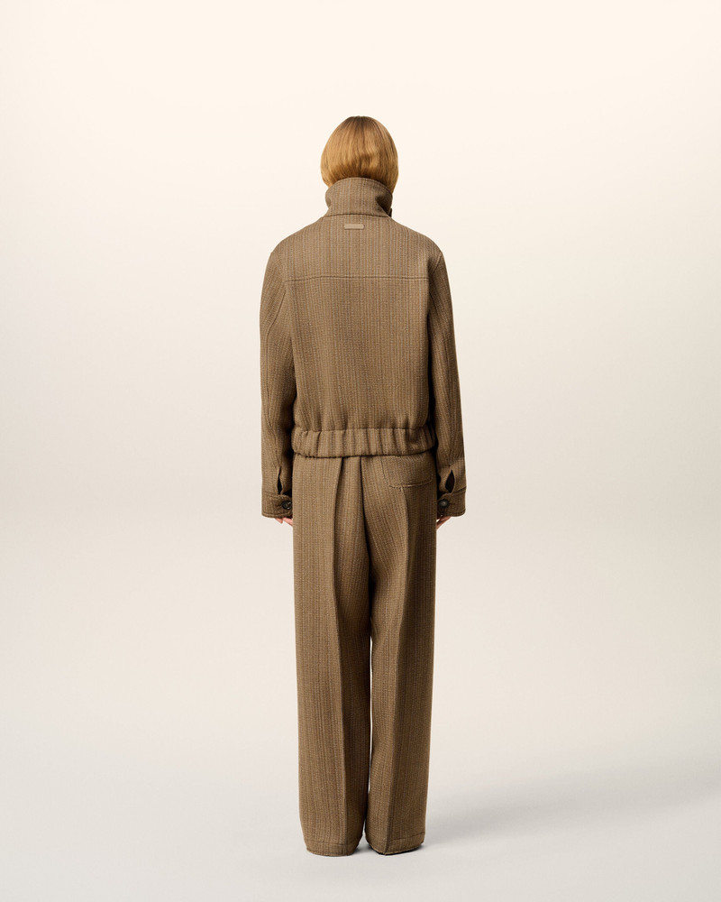 BROWN WOOL HERRINGBONE HARRINGTON JACKET 5