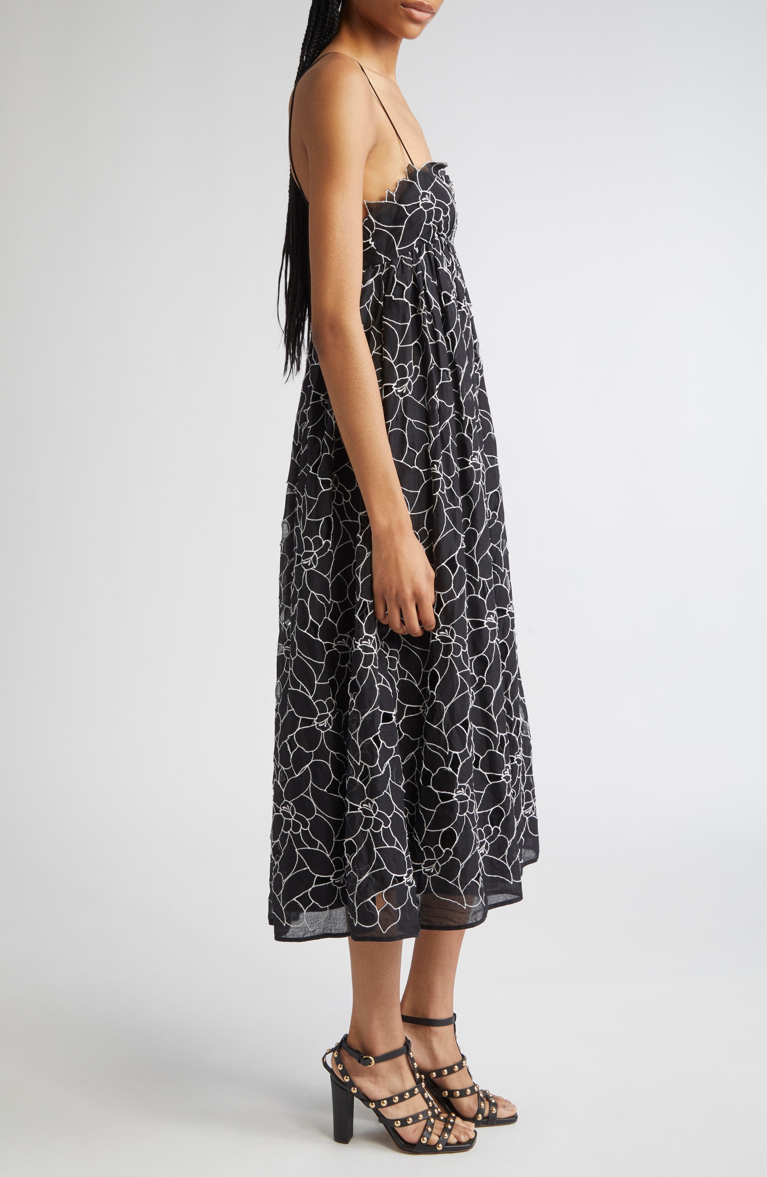 Ulla Johnson Marina Floral Embroidery Cotton Sundress in Noir at Nordstrom - 3