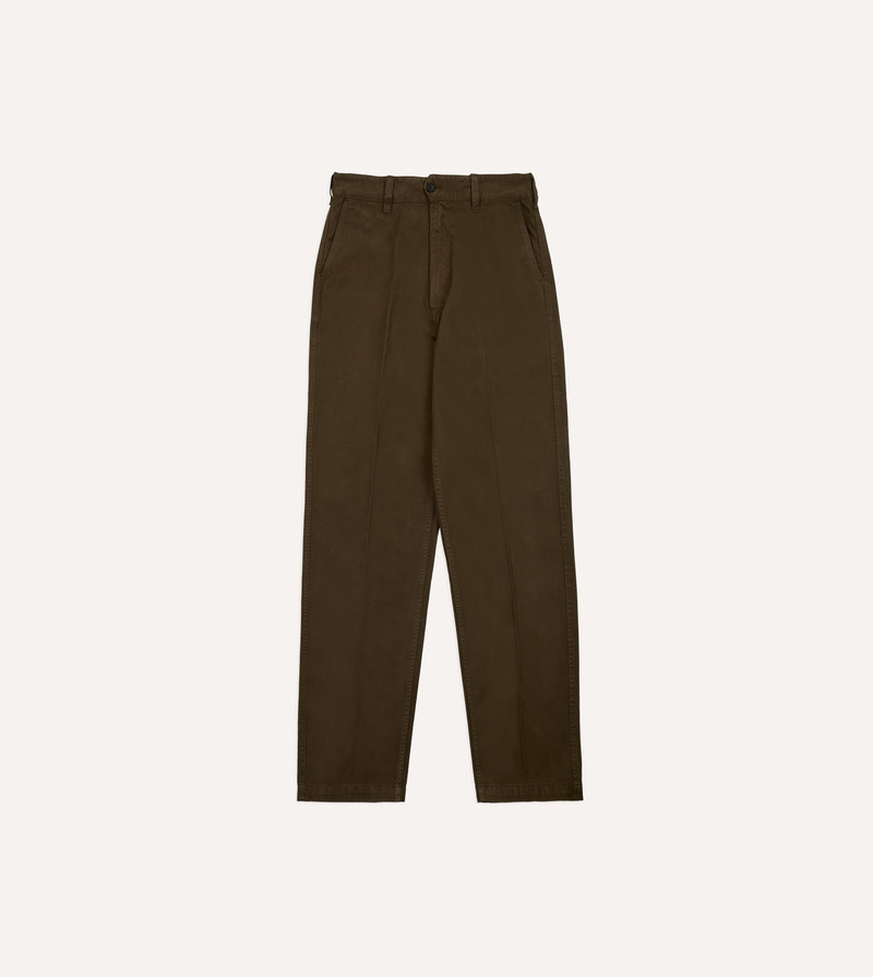 Brown Heavy Cotton Flat Front Chino - 1